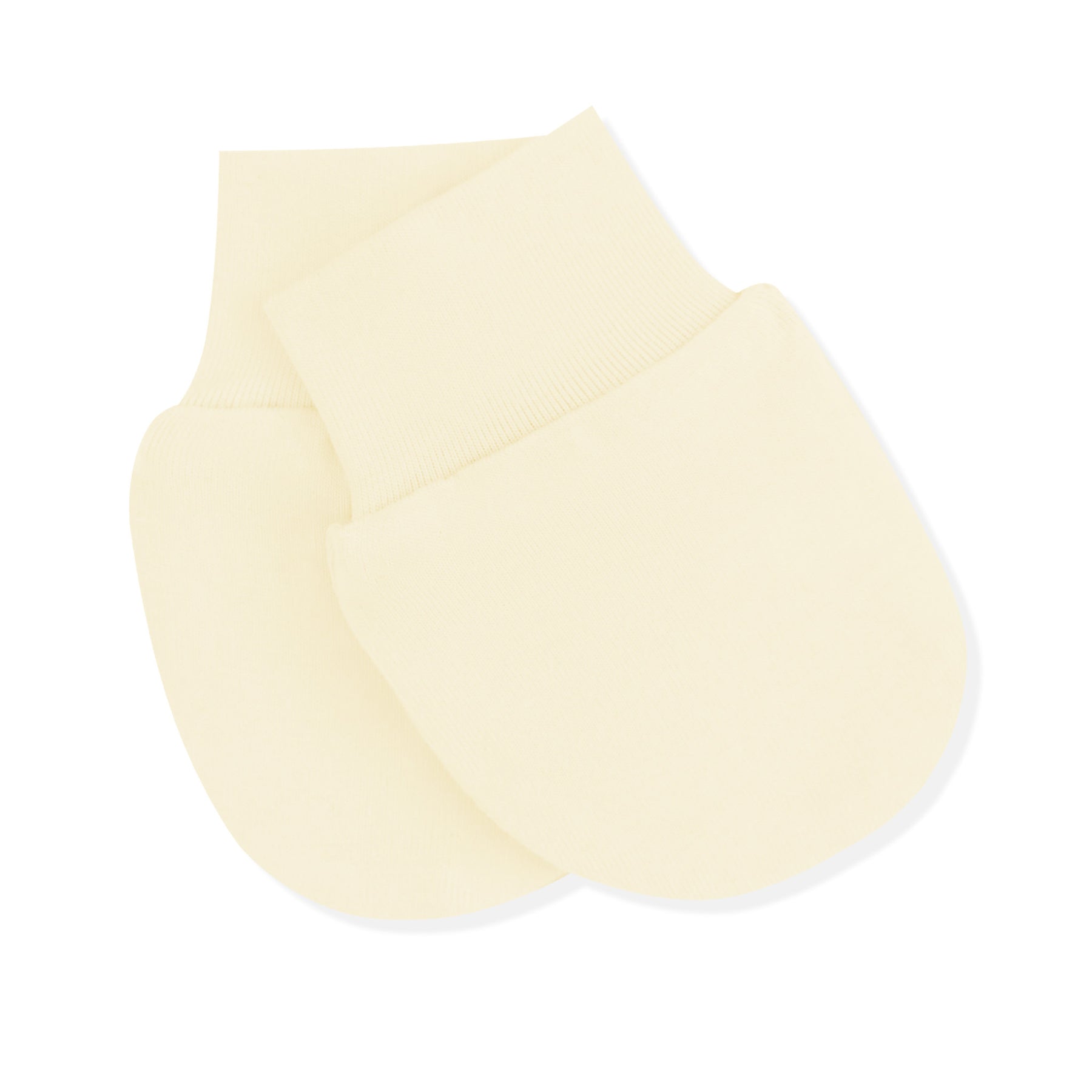 Product photo of the Scratch Mitten in Chamomile with one on top of the other