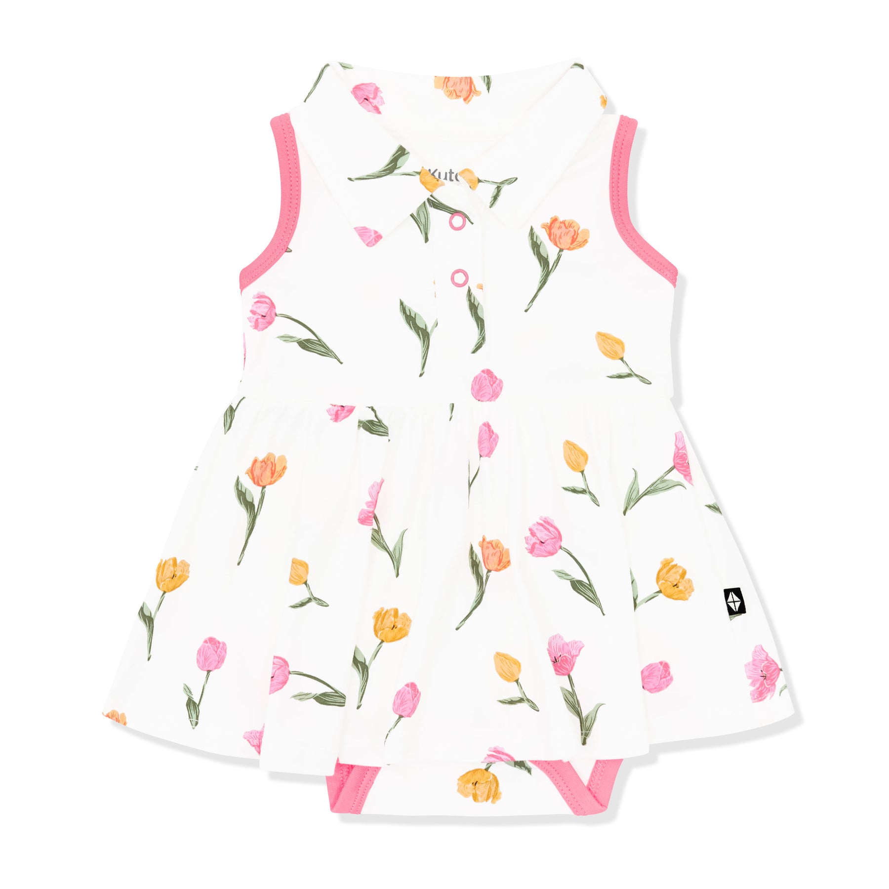 Product photo of the Polo Bodysuit Dress in Tulip shown on a white background