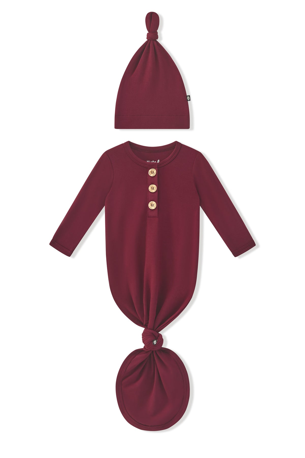 Knotted Day Gown with Hat Set in Burgundy on a white background