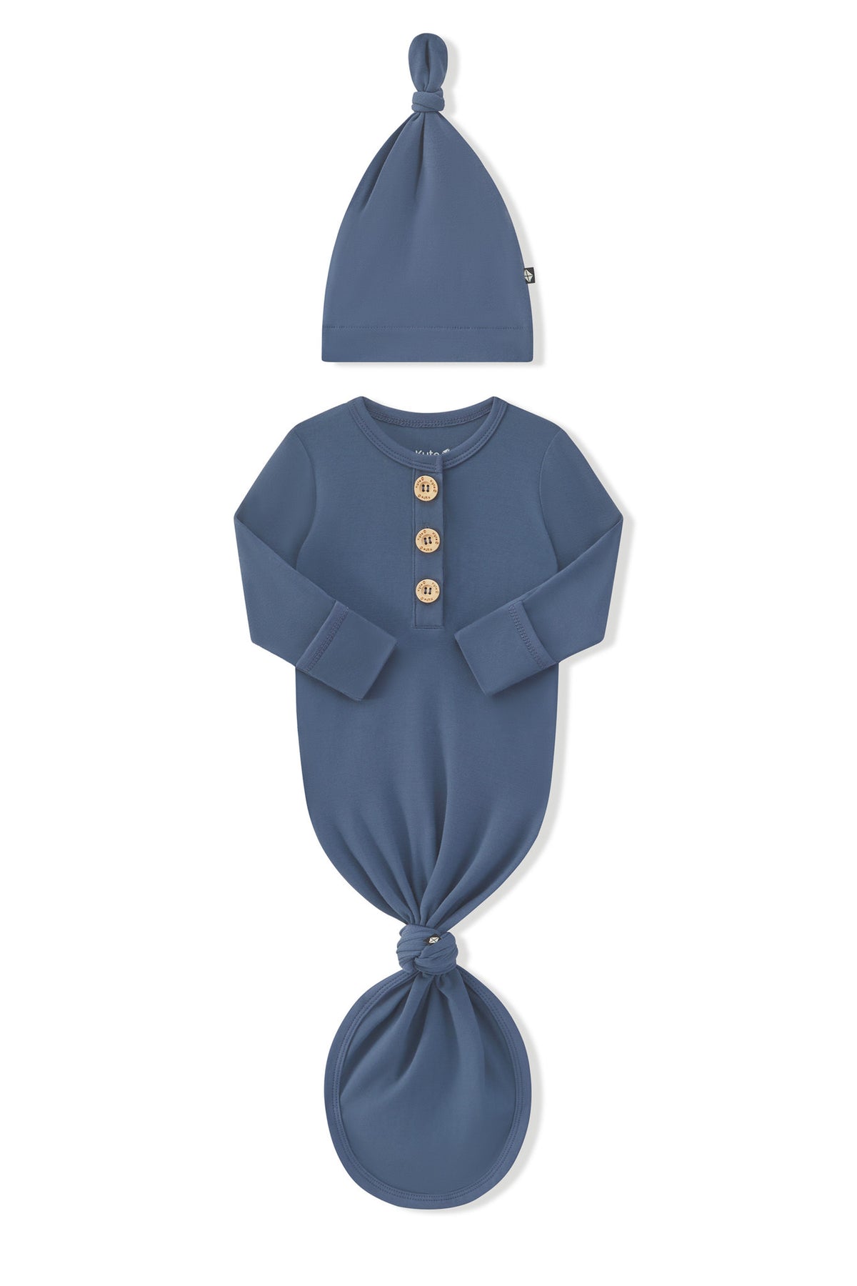 Arms of the Knotted Day Gown with Hat Set in oxford folded inward showing the fold over hand cuffs on a white background