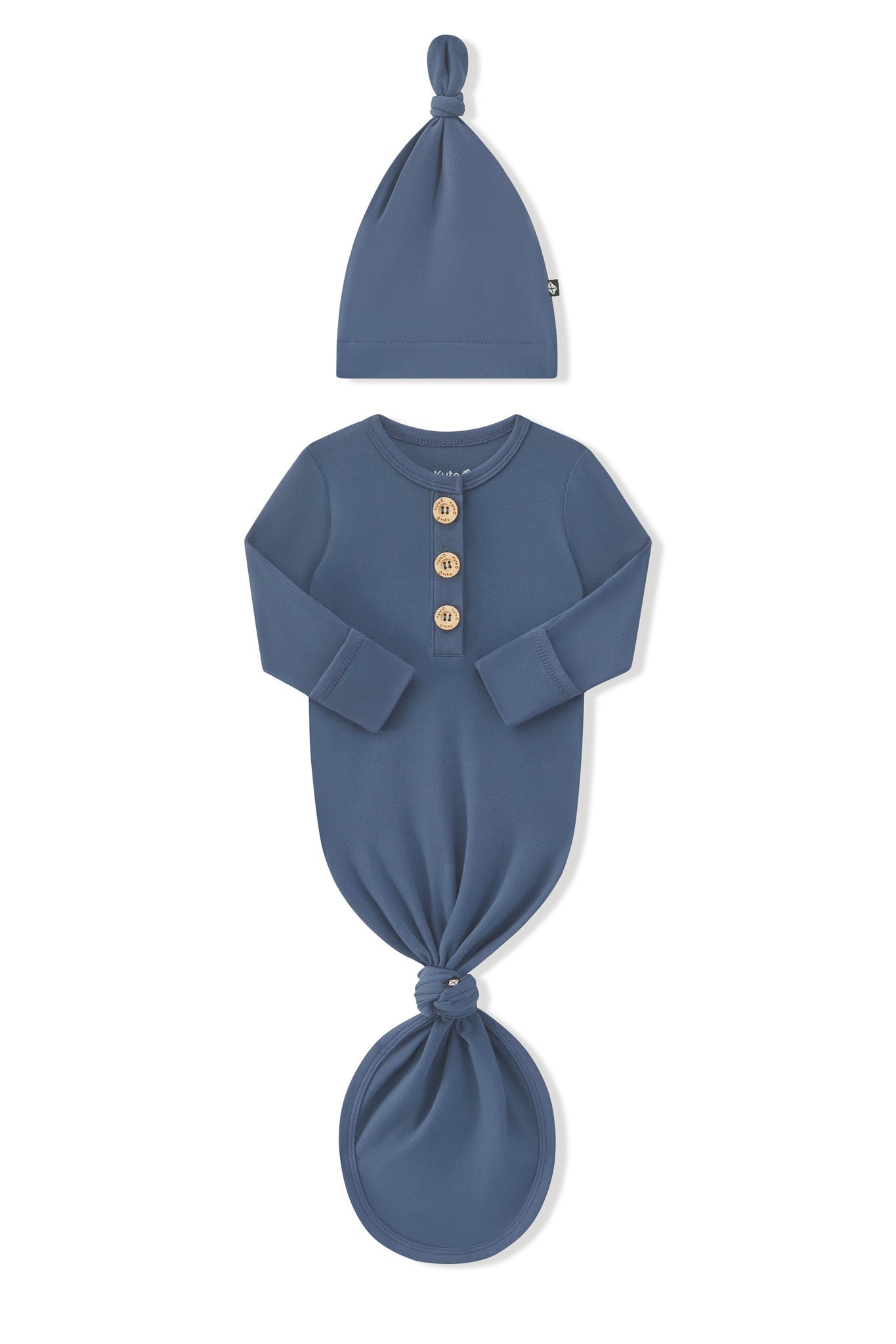 Arms of the Knotted Day Gown with Hat Set in oxford folded inward showing the fold over hand cuffs on a white background