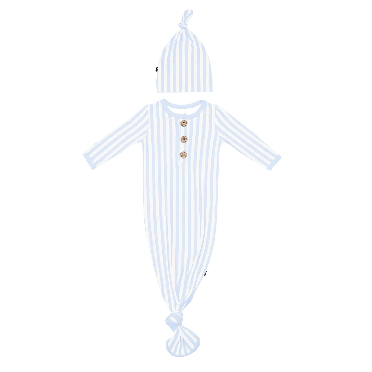 Product photo of the Knotted Gown with Hat Set in Small Mist Stripe