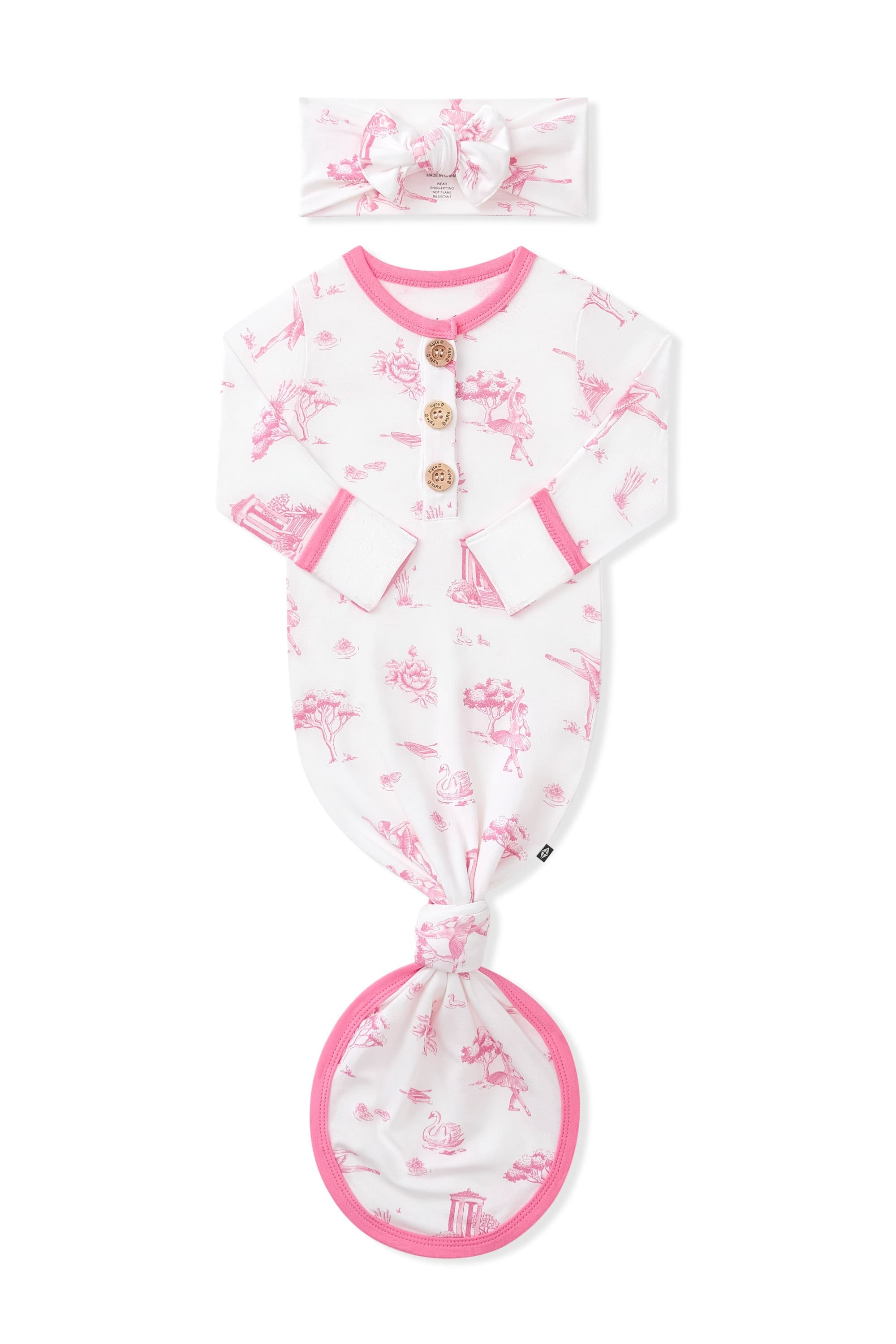 Knotted Gown with Bow Set in Toile Ballet folded with the arms inward on a white background
