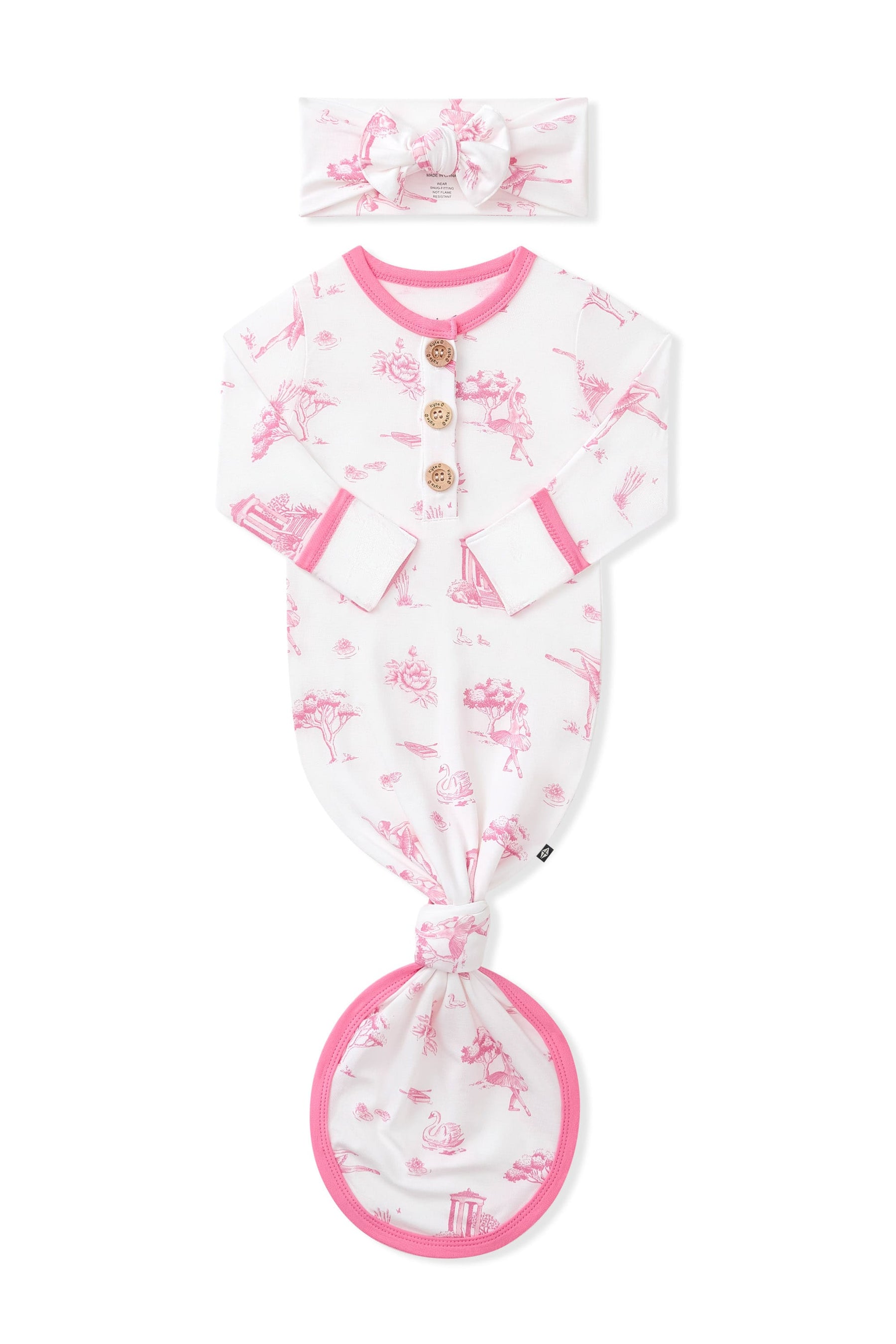 Knotted Gown with Bow Set in Toile Ballet folded with the arms inward on a white background