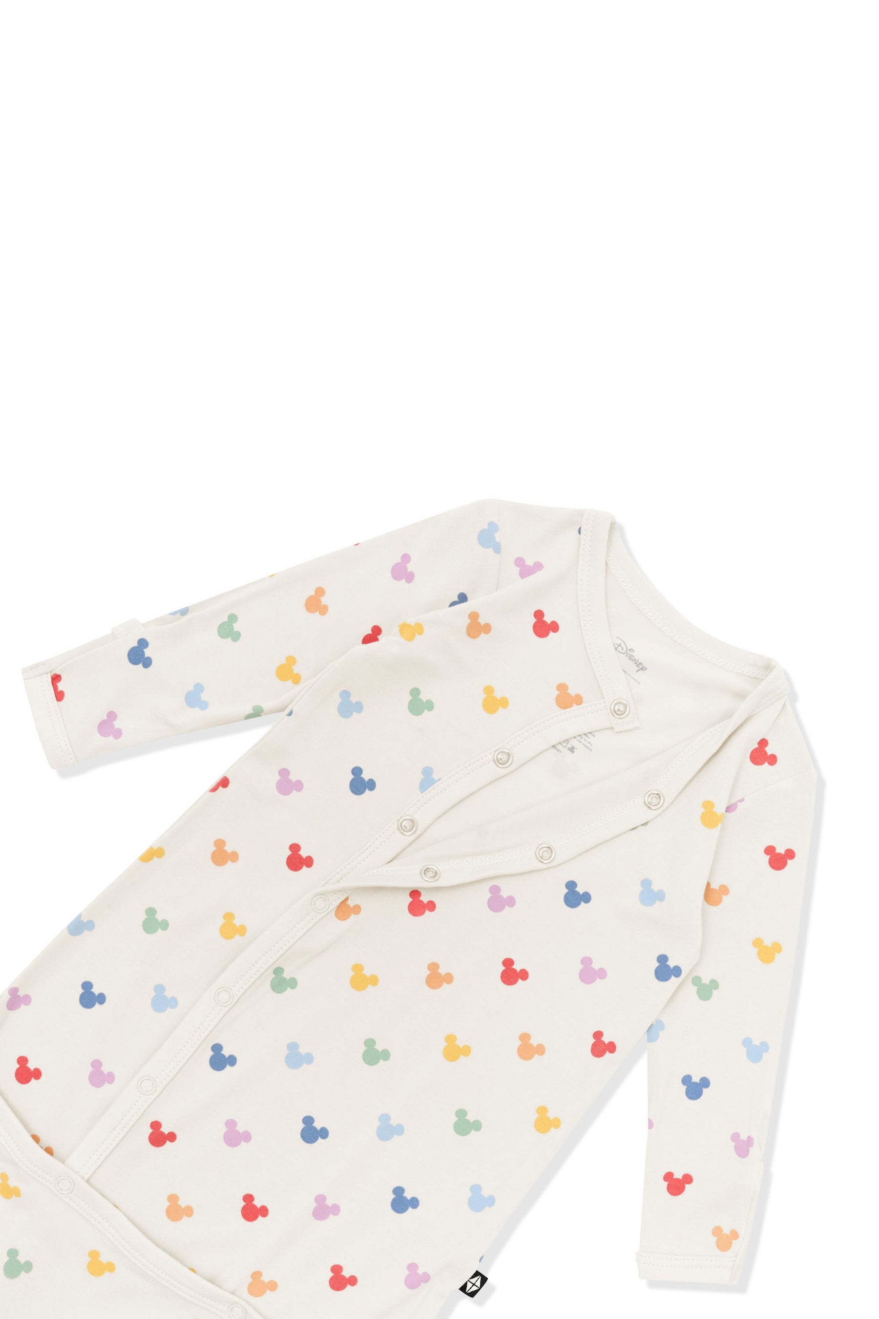 Top part of bundler with buttons in colorful mickey mouse icons on an oat background