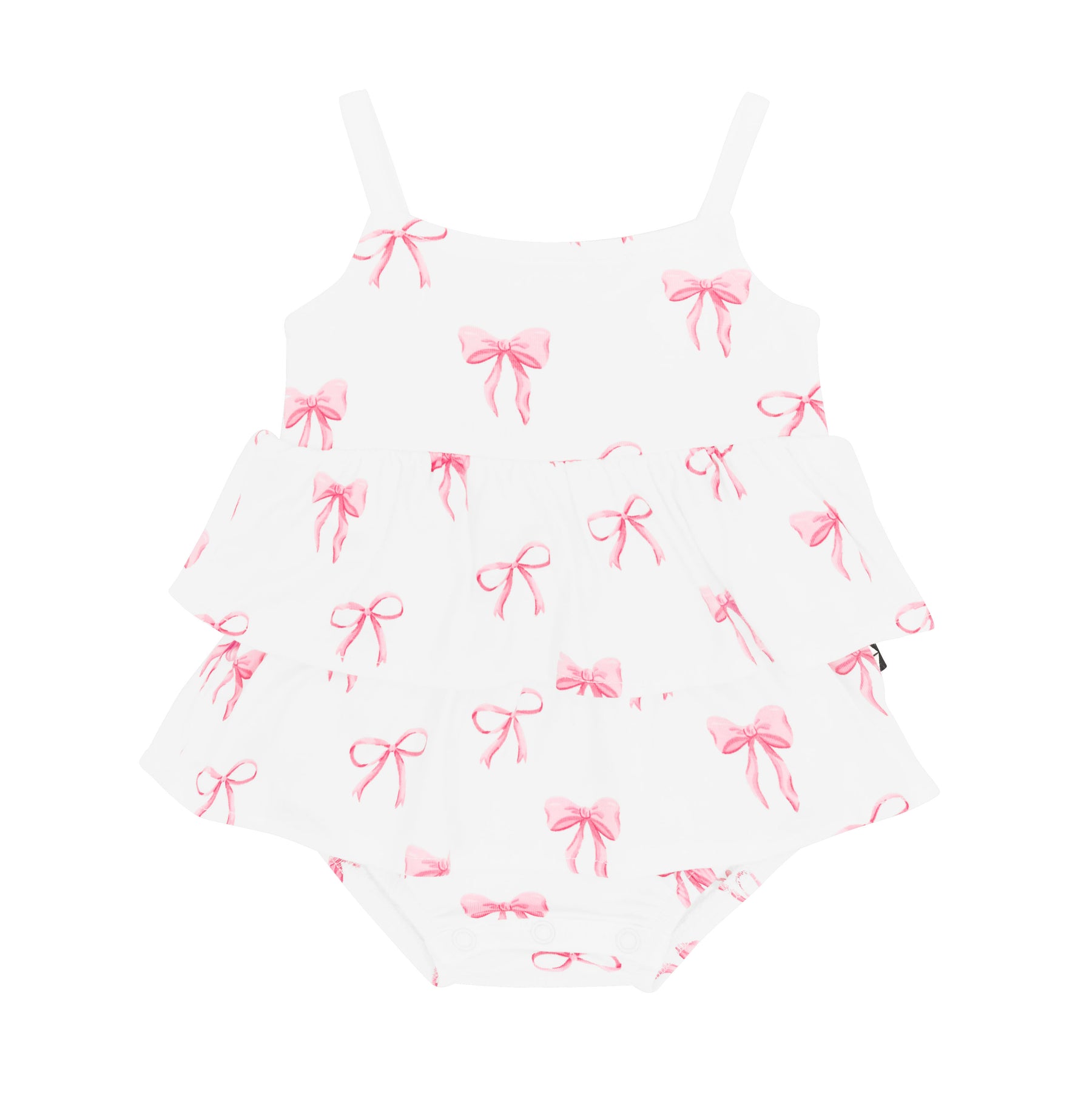 Kyte Baby's Spaghetti Strap Ruffle Romper in Bow