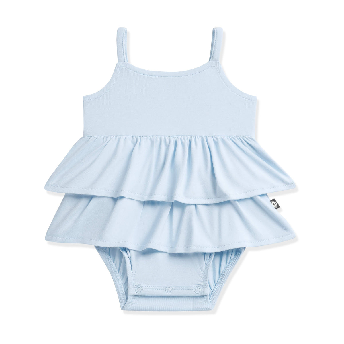 Product photo of the Spaghetti Strap Ruffle Romper in Breeze