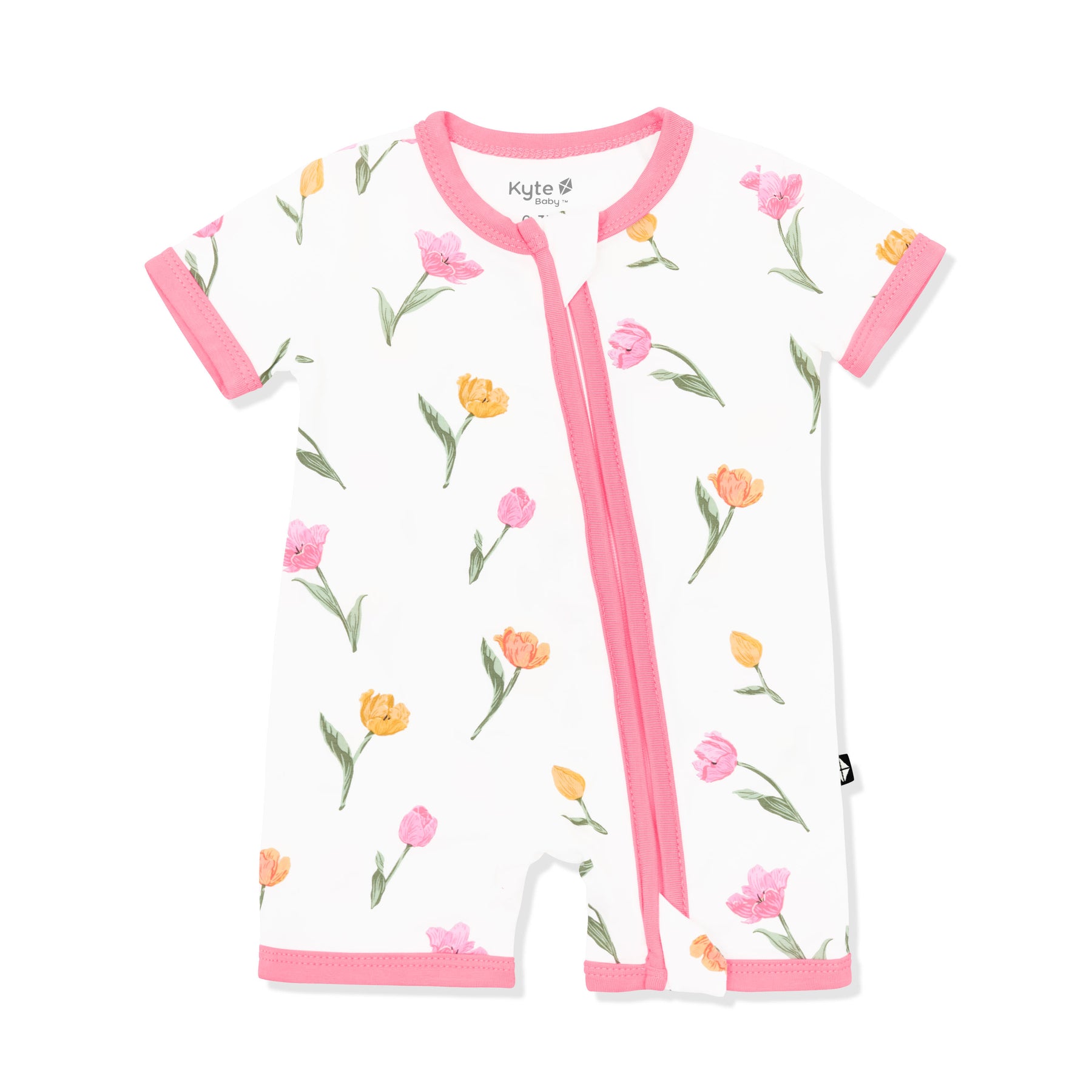 Product photo of the Zipper Shortall Romper in Tulip