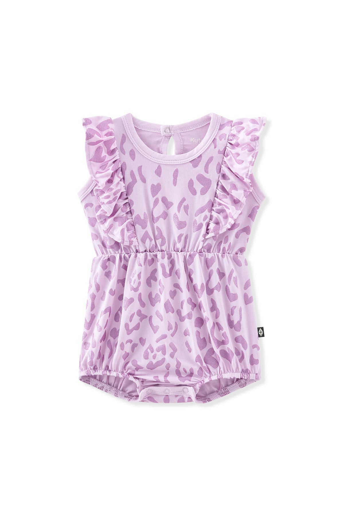 Bubble Romper in Thistle Leopard print on white background