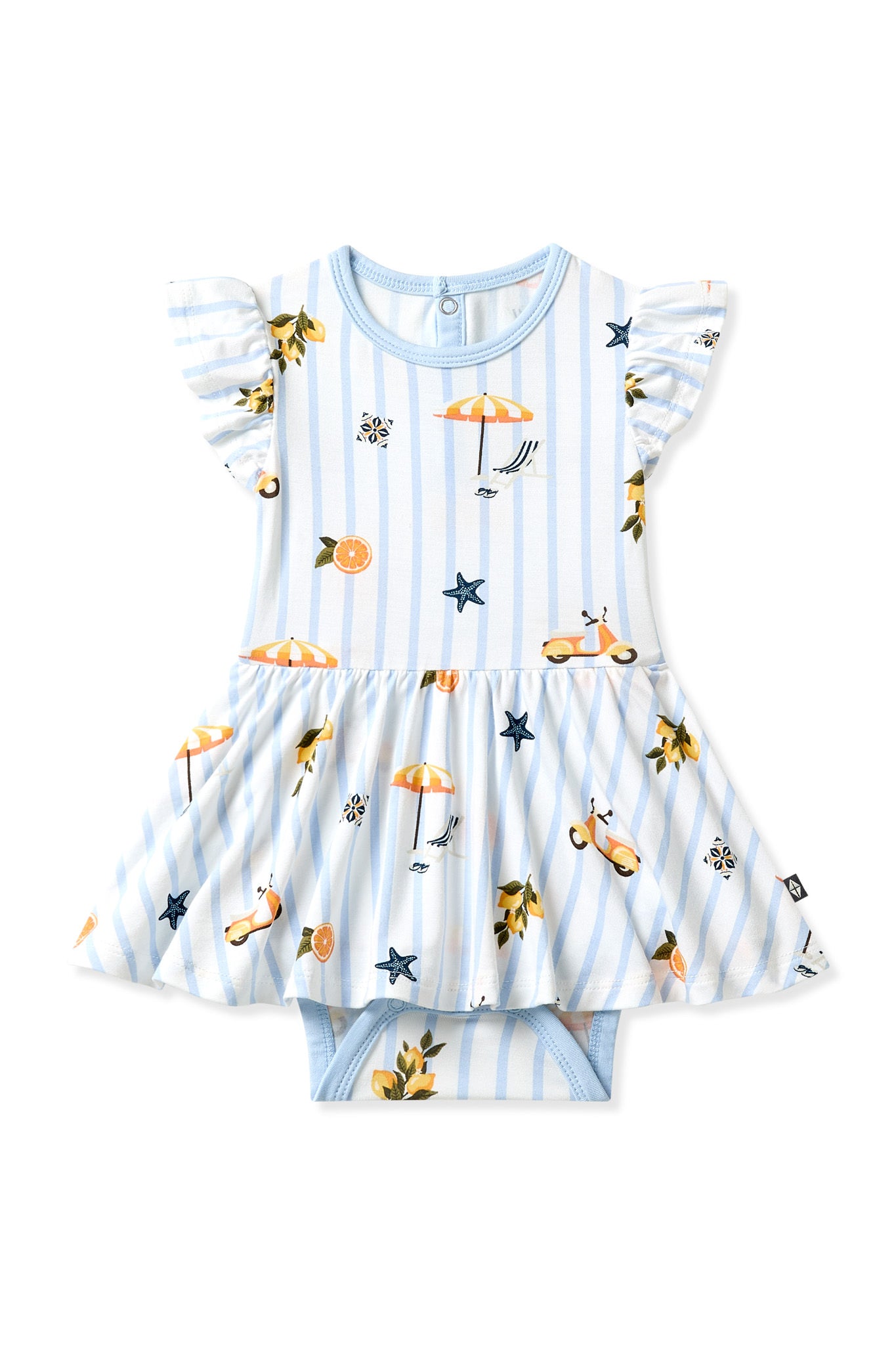 Product photo of the Twirl Bodysuit Dress in Amalfi Coast on a white surface