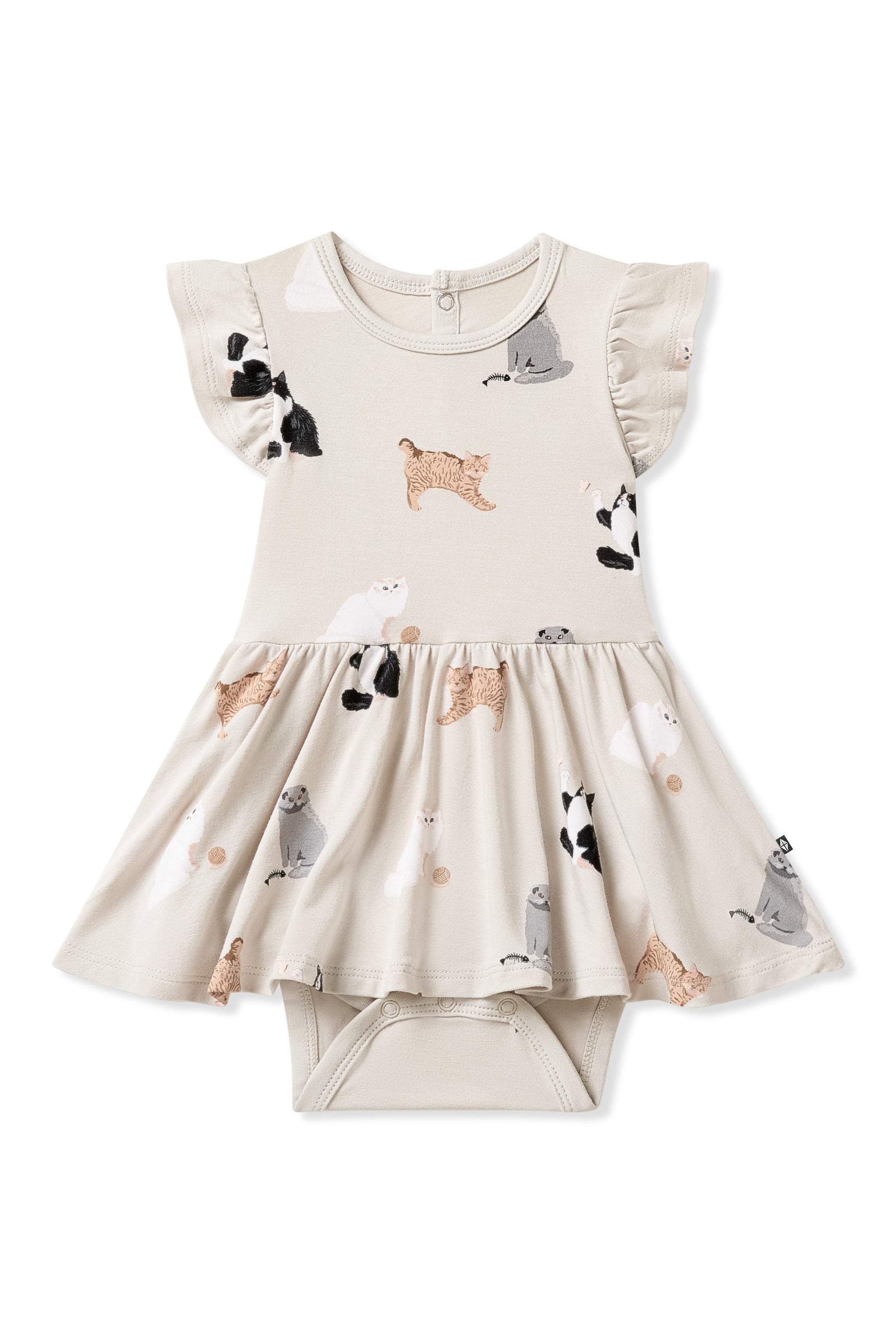 Twirl Bodysuit Dress in Fluffy Cat on a white background