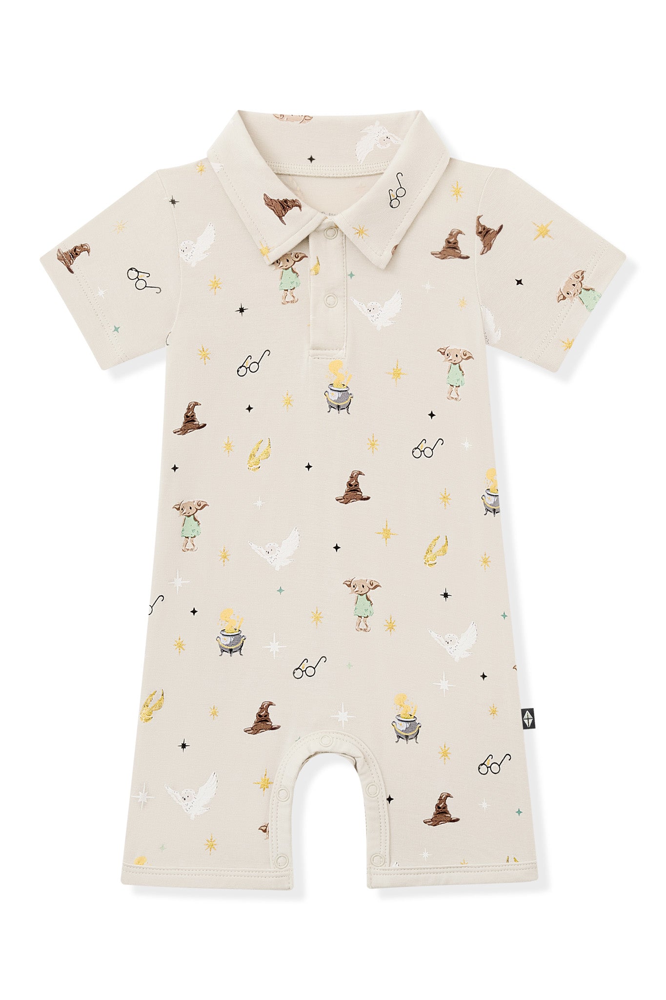 Beige Polo shortall with Harry Potter pattern print on a white background
