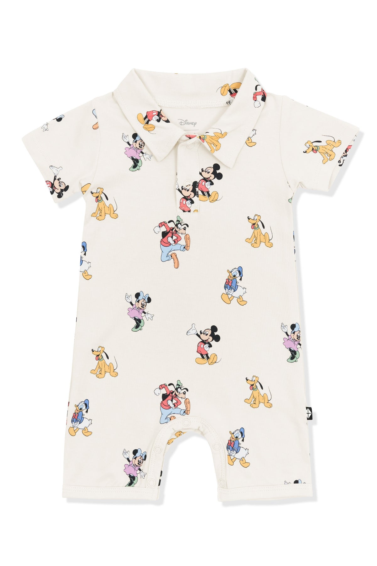 Polo Shortall with Mickey Mouse and Friends print on an oat background