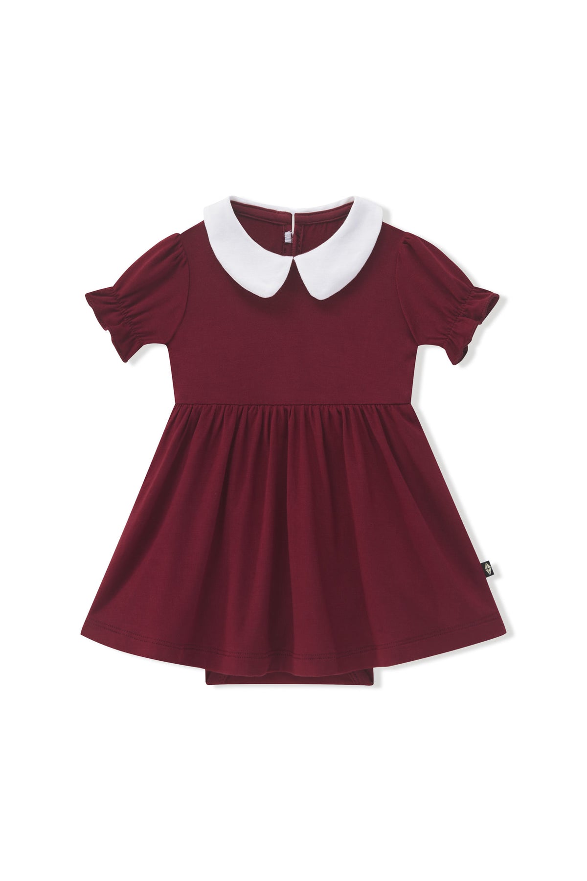 Peter Pan Collar Bodysuit Dress in Burgundy on a white background
