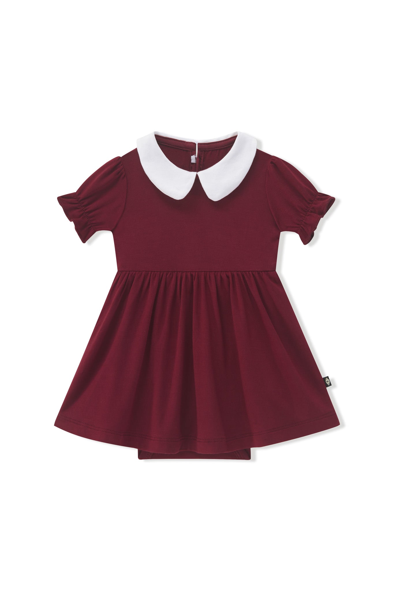 Peter Pan Collar Bodysuit Dress in Burgundy on a white background