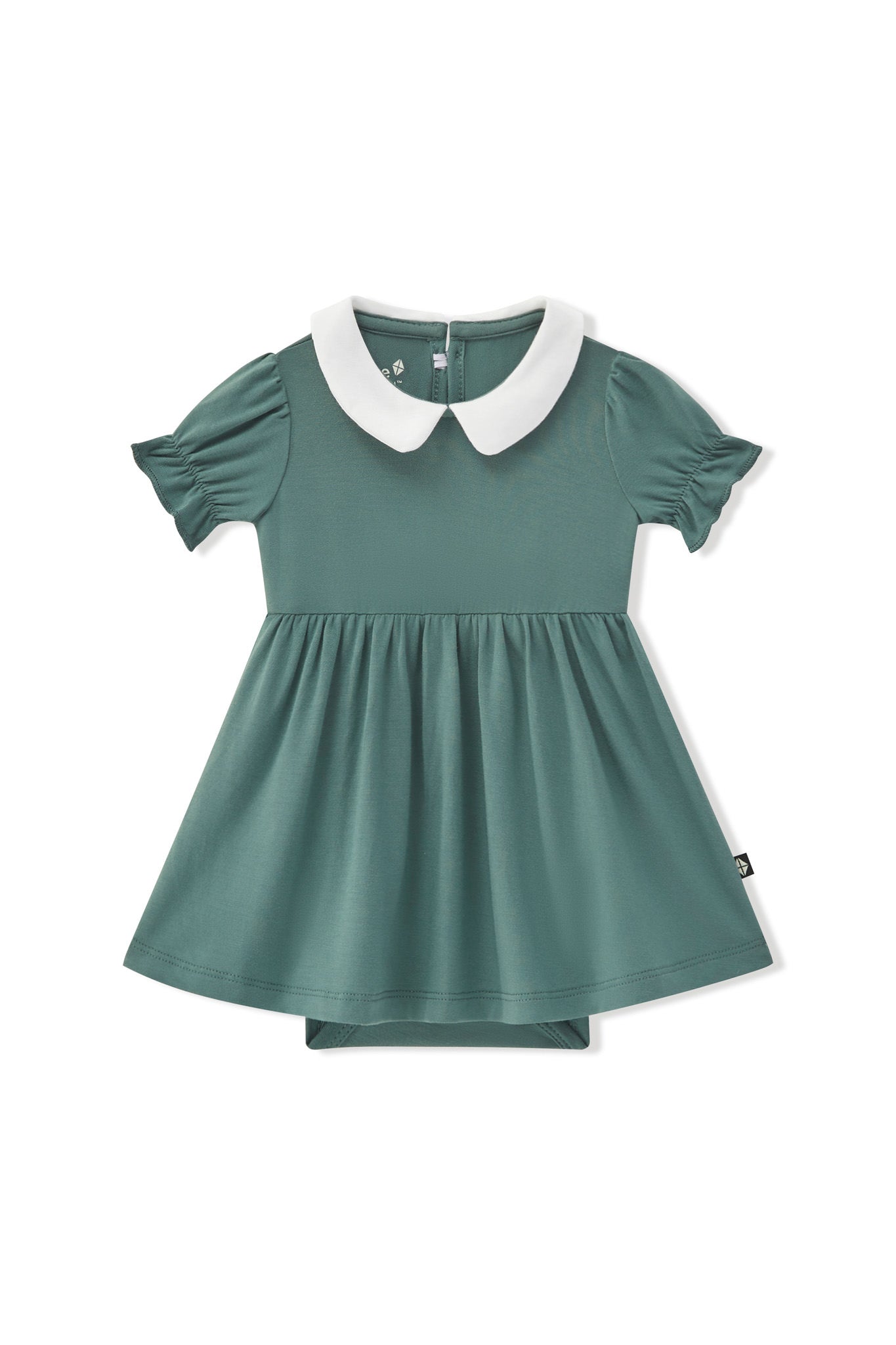 Peter Pan Collar Bodysuit Dress in Pine on a white background