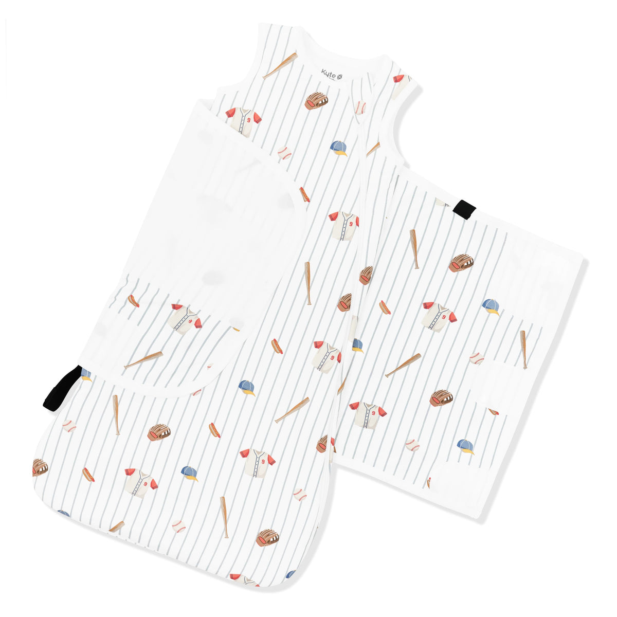 Adjustable swaddle wrap shown on an unswaddled Sleep Bag Swaddler in Home Run 1.0