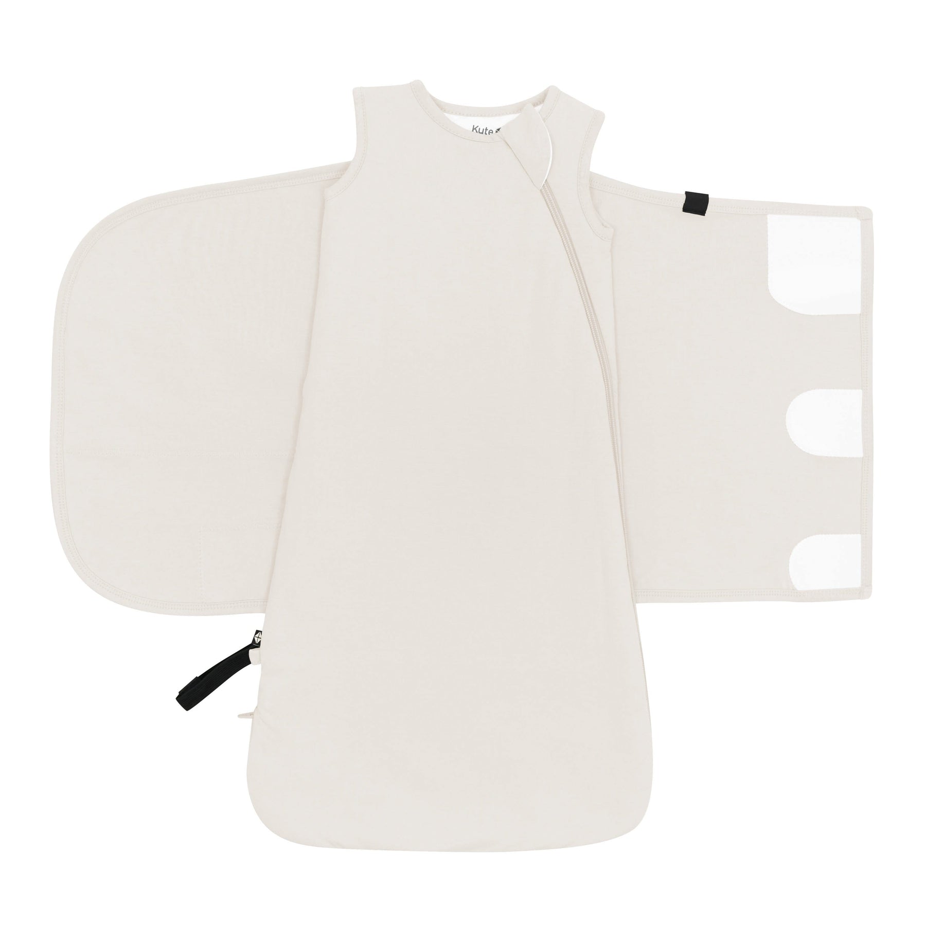 Sleep Bag Swaddler in Oat 1.0 shown unswaddled with velcro closures visible