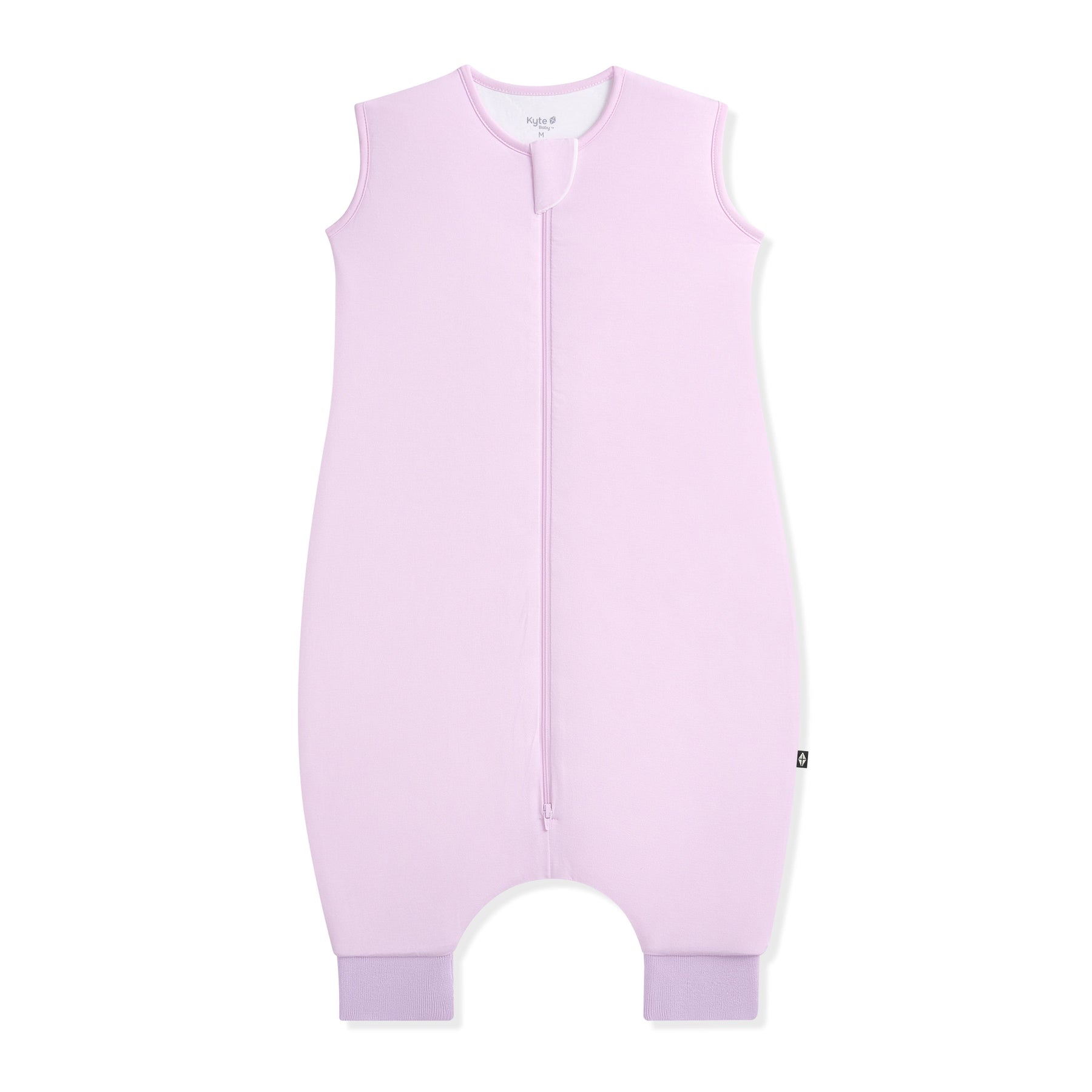 Purple bamboo sleep bag walker with a zipper on a white background
