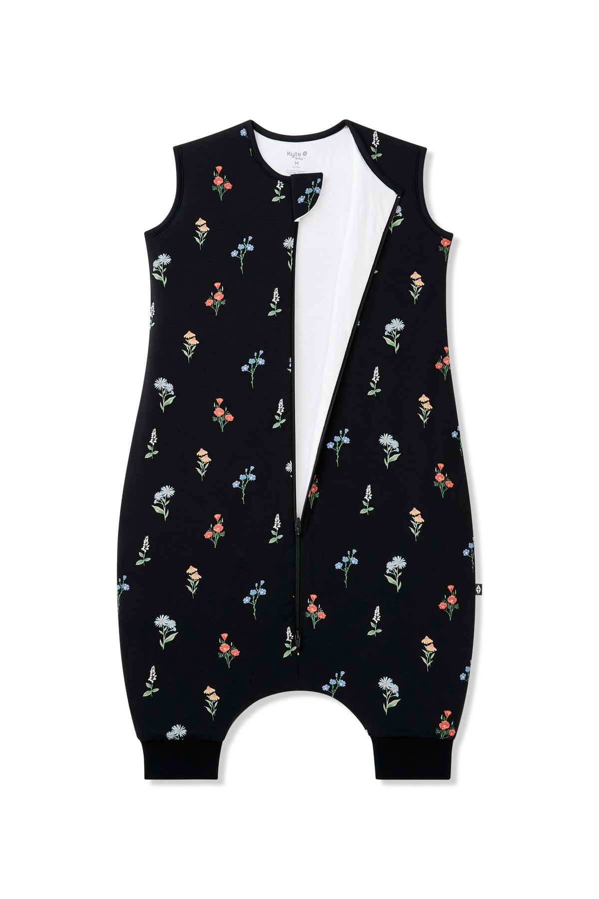 Black Sleep Bag Walker with Wildflower 1.0 print with zipper on a white background