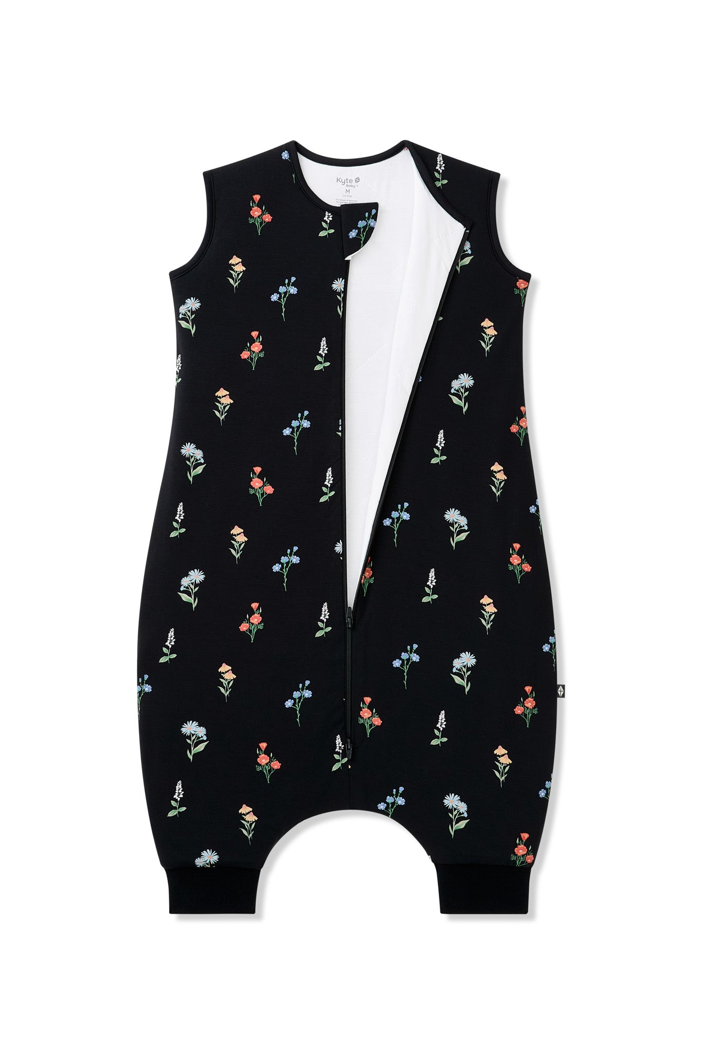 Black Sleep Bag Walker with Wildflower 1.0 print with zipper on a white background