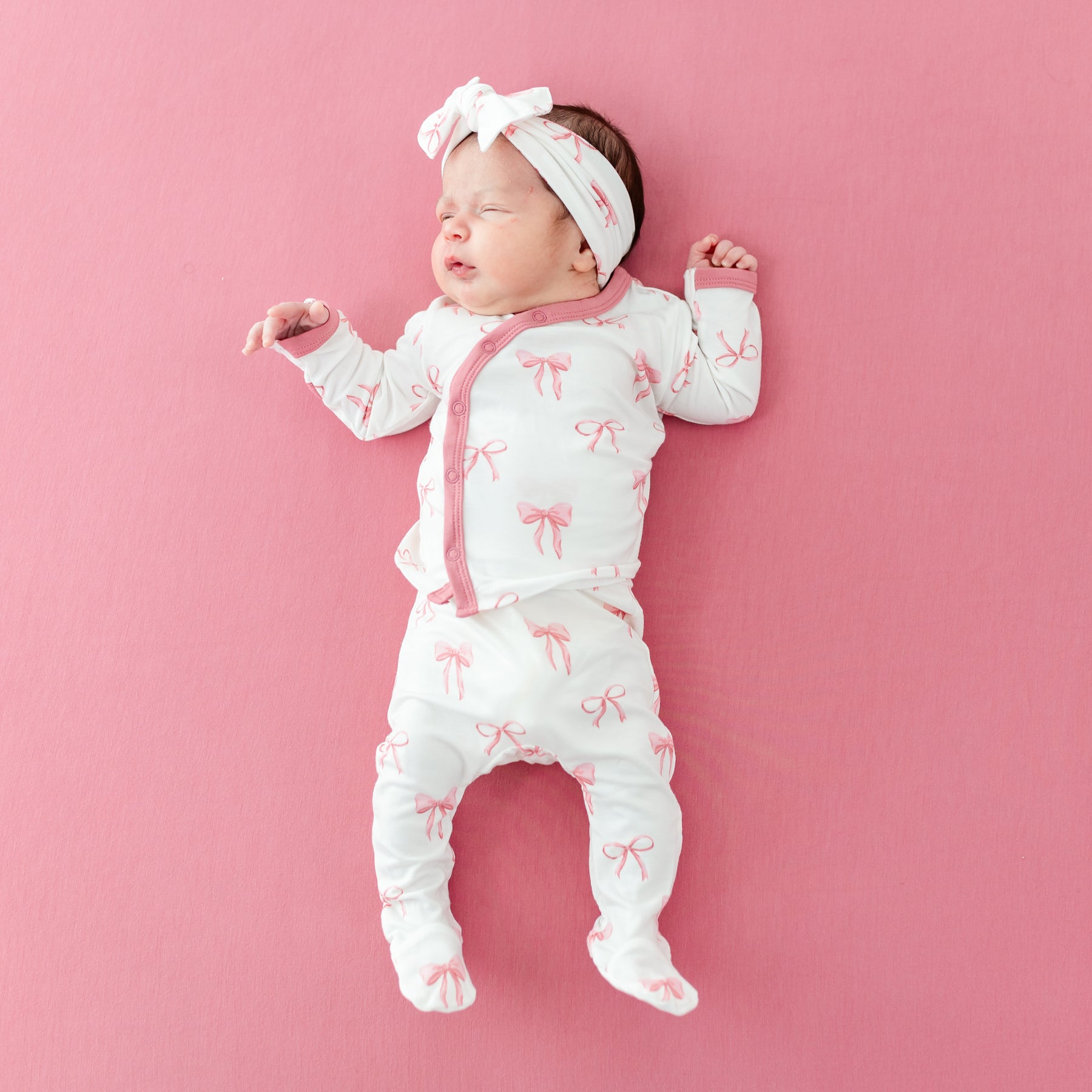 Newborn wearing Take Me Home Set with Knotted Bow Headband in Bow print