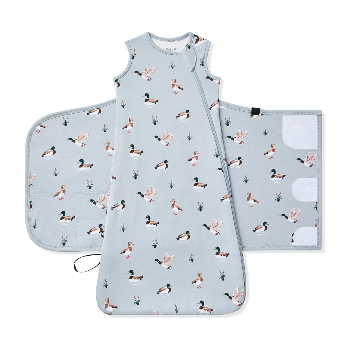 Sleep Bag Swaddler in Mallard Duck 0.5 shown unswaddled