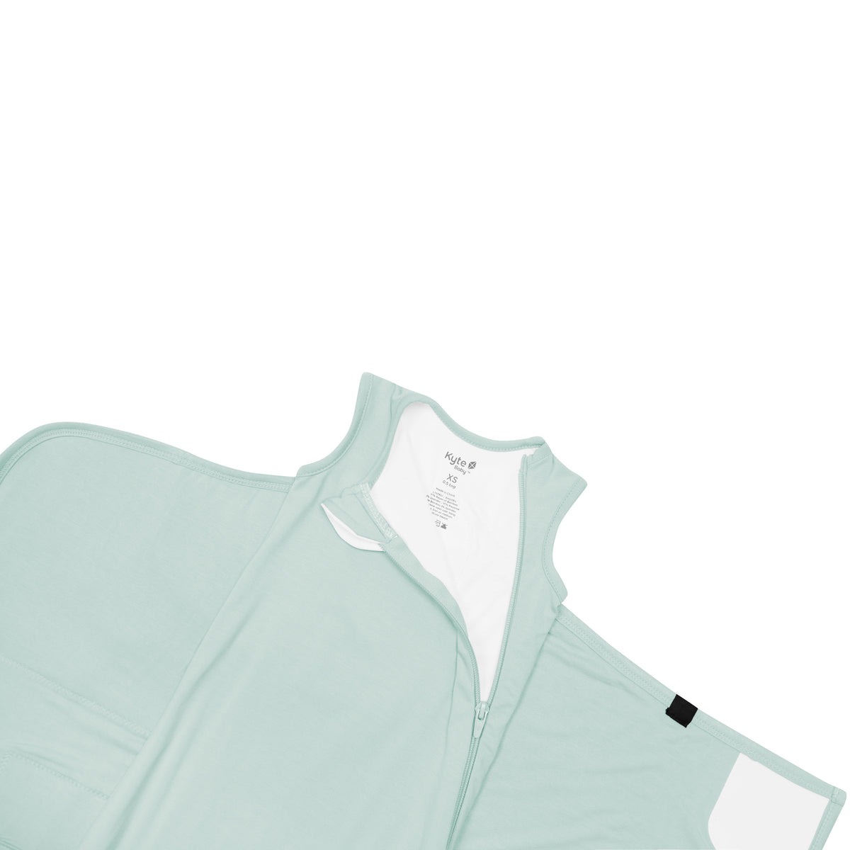 Zipper garage and top zipper on the Sleep Bag Swaddler in Sage 0.5