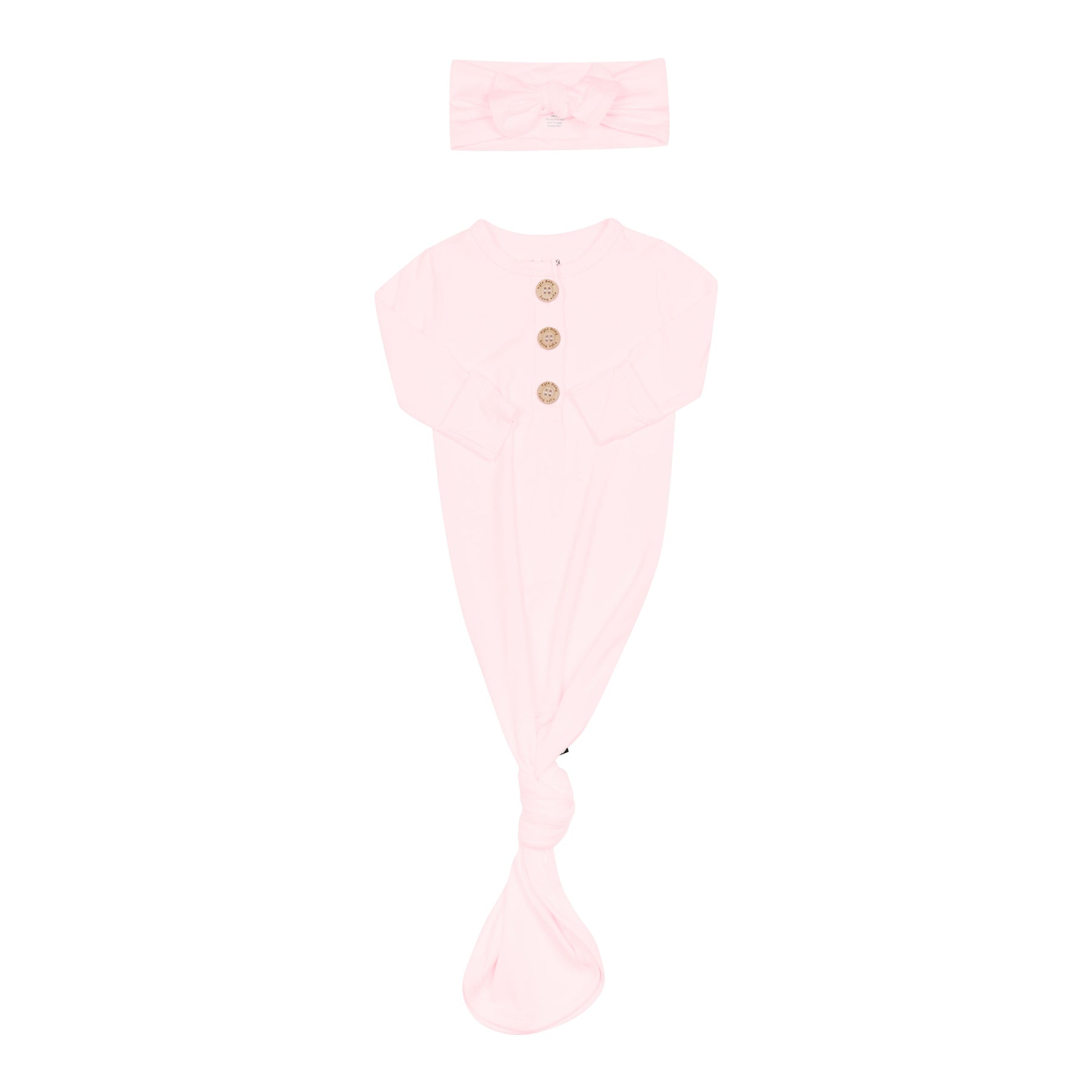 Bamboo Pink Knotted Gown with Bow Set in Sakura with foldable mittens
