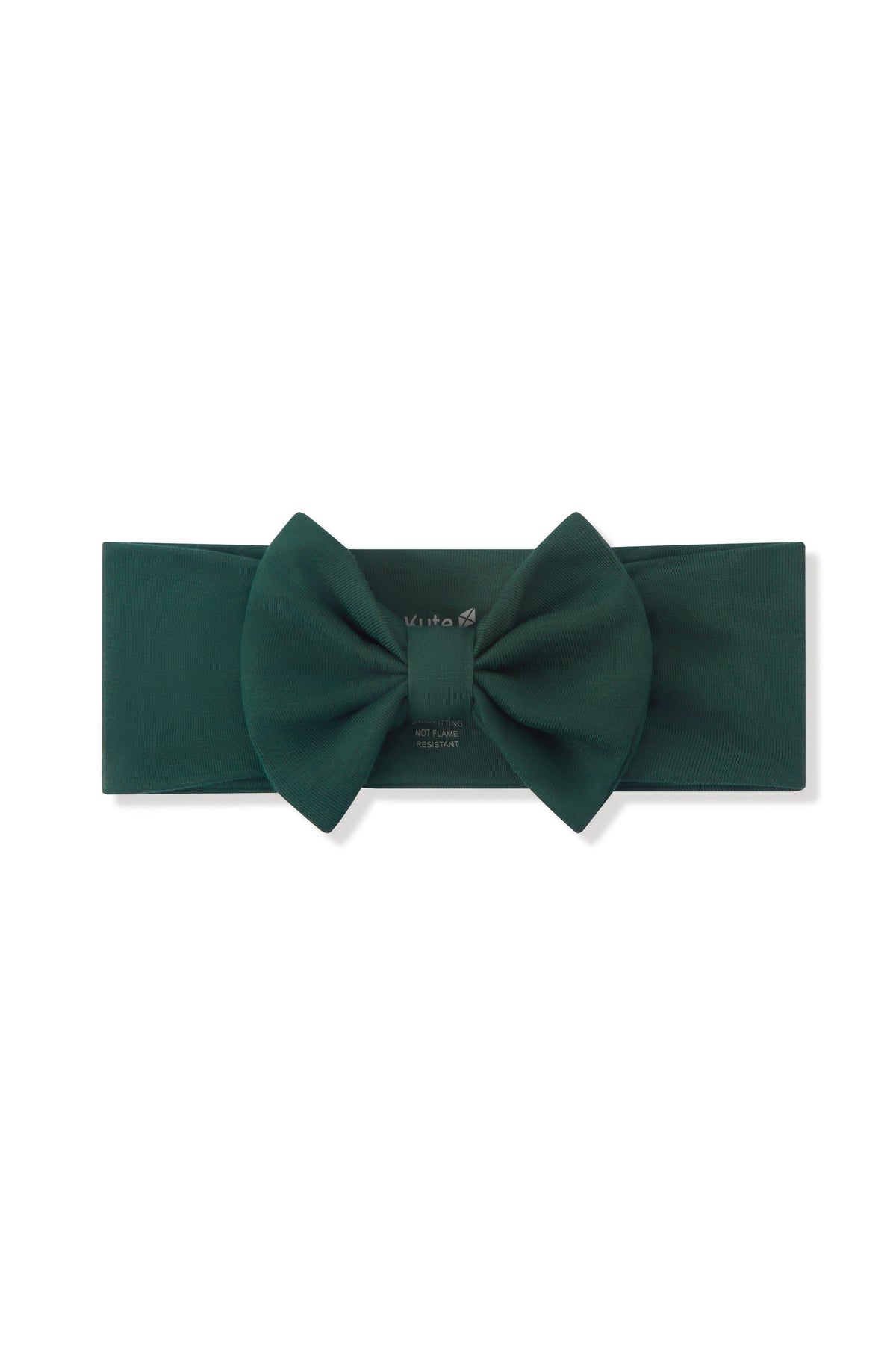 A dark green fabric headband with a large matching bow, displayed flat against a clean white background.