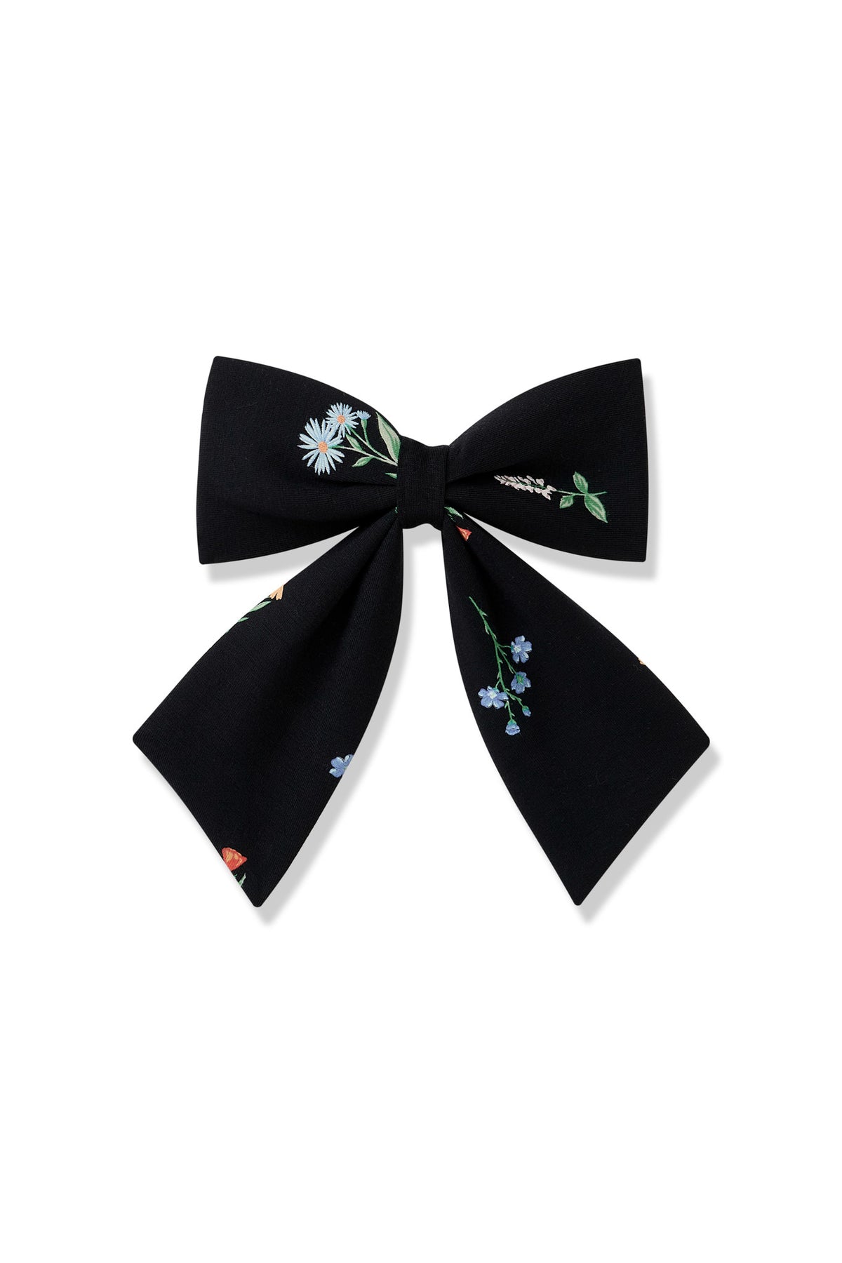 Black Large Alligator Clip Bow in Wildflower print on a white background