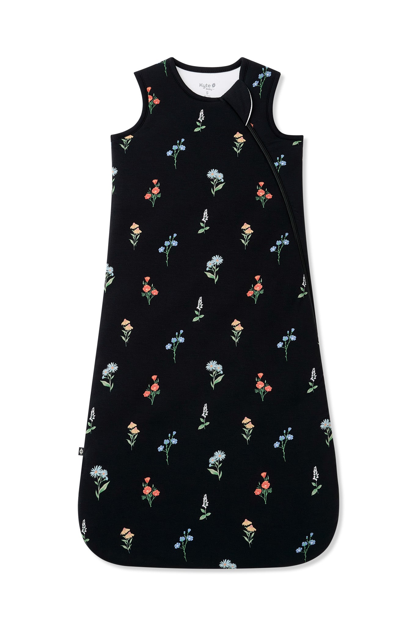 Black Sleep Bag in Wildflower 2.5 print on a white background