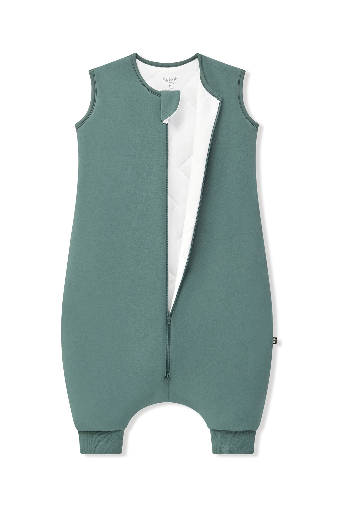Sleep Bag Walker in Pine 2.5 shown unzipped on a white background