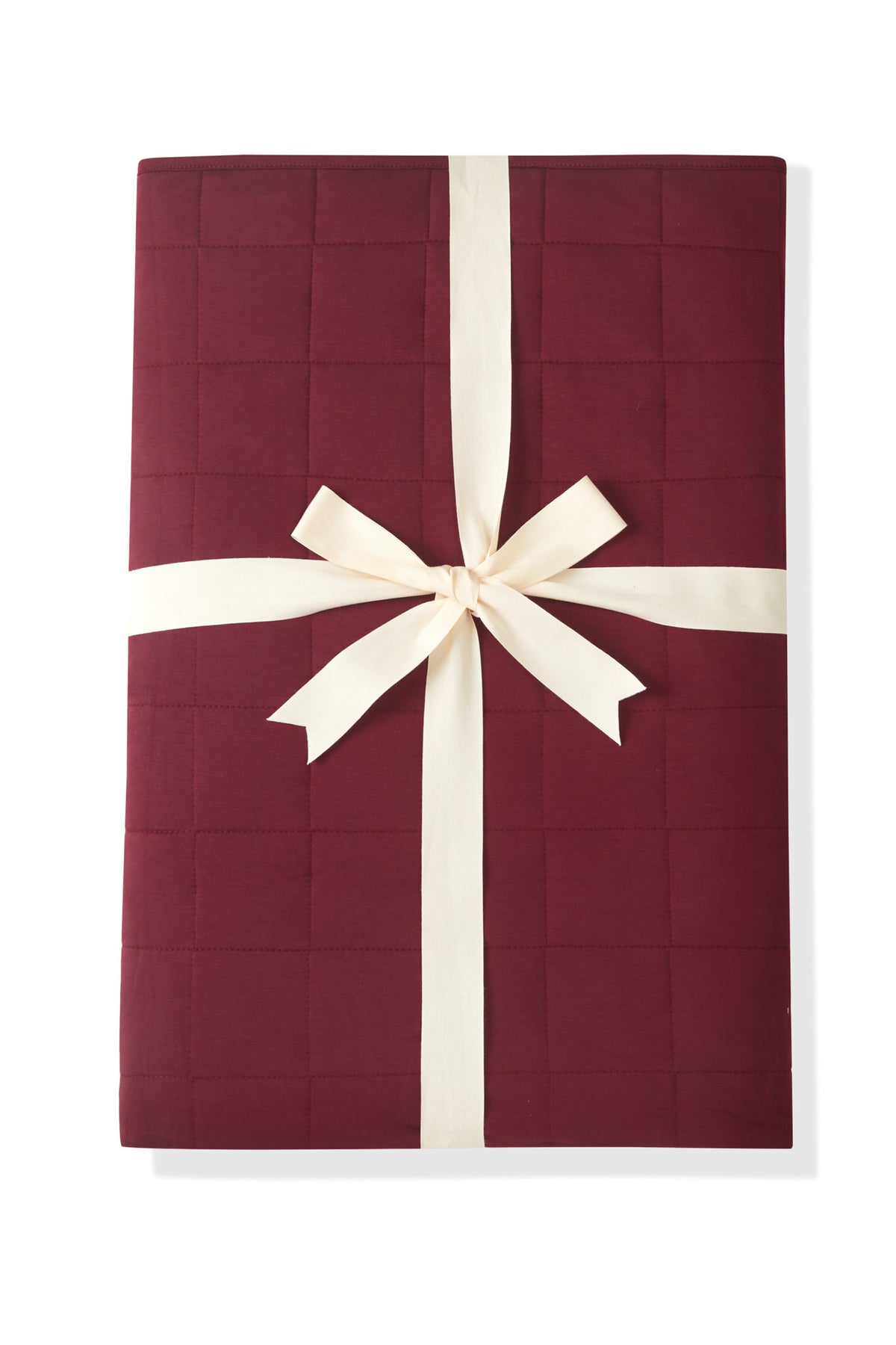 Adult Quilted Blanket in Burgundy 2.5 packed with a ribbon on a white background