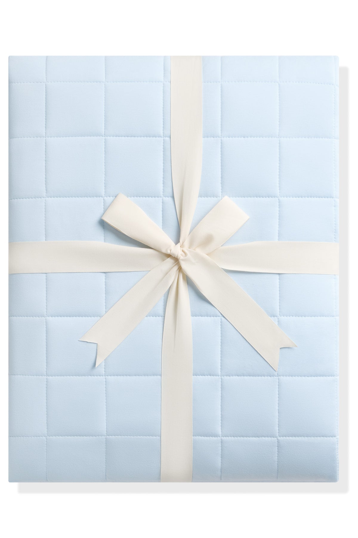 Product photo of the Adult Quilted Blanket in Breeze 2.5 shown tied in its linen ribbon