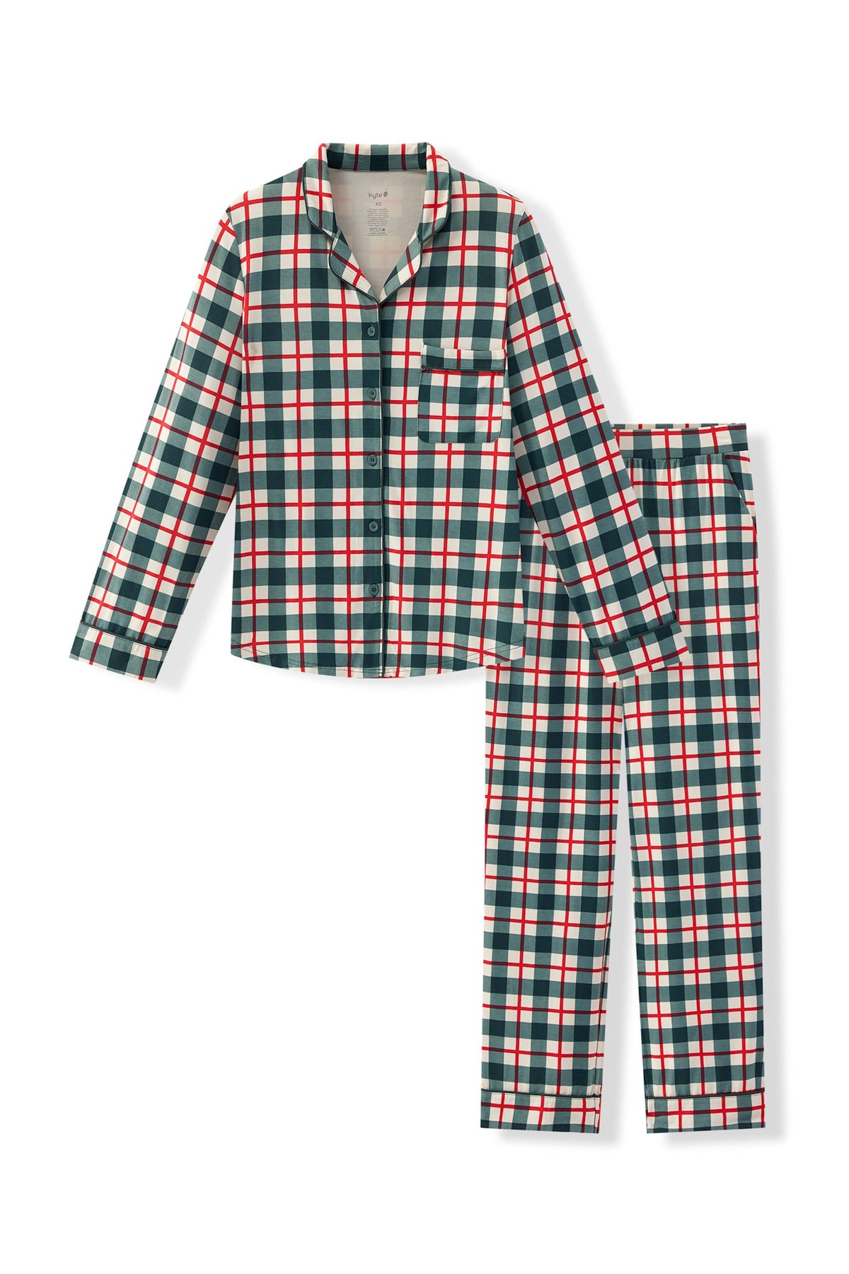 Long-Sleeved Women's Pajama Set in Holiday Plaid