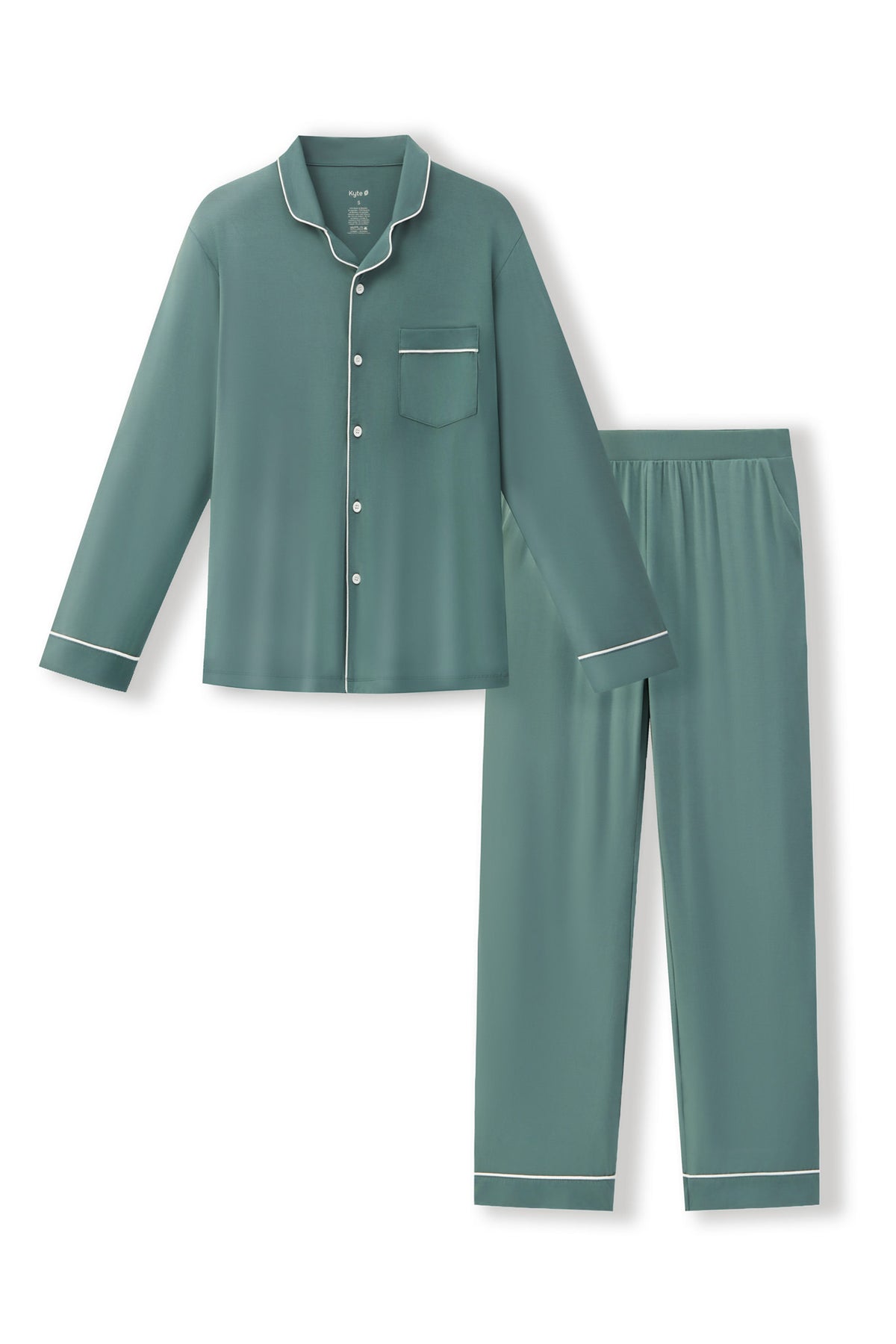 Men's Long Sleeve Pajama Set in Pine on a white background