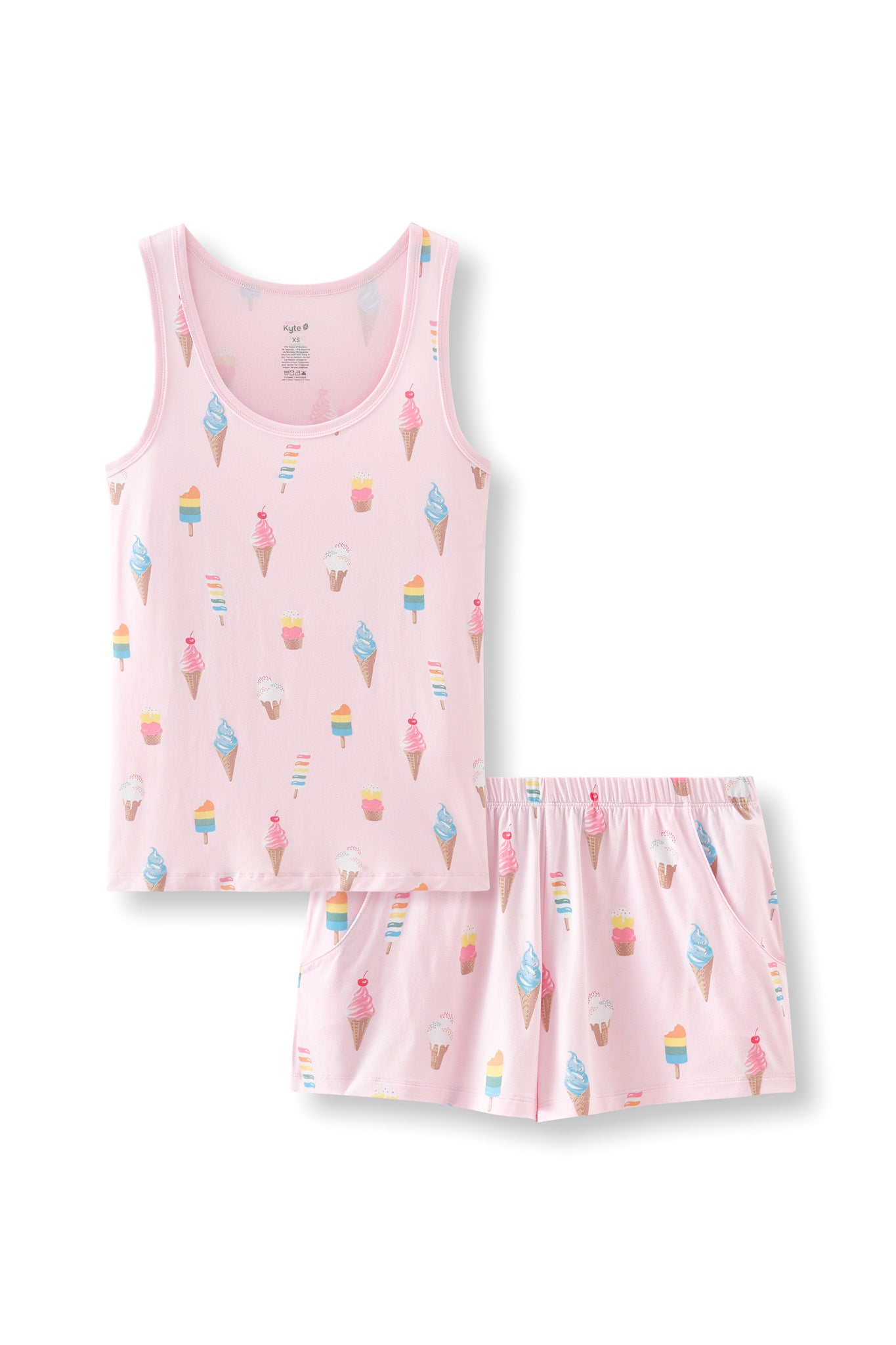Pink Women's Tank Set in Ice Cream print on white background
