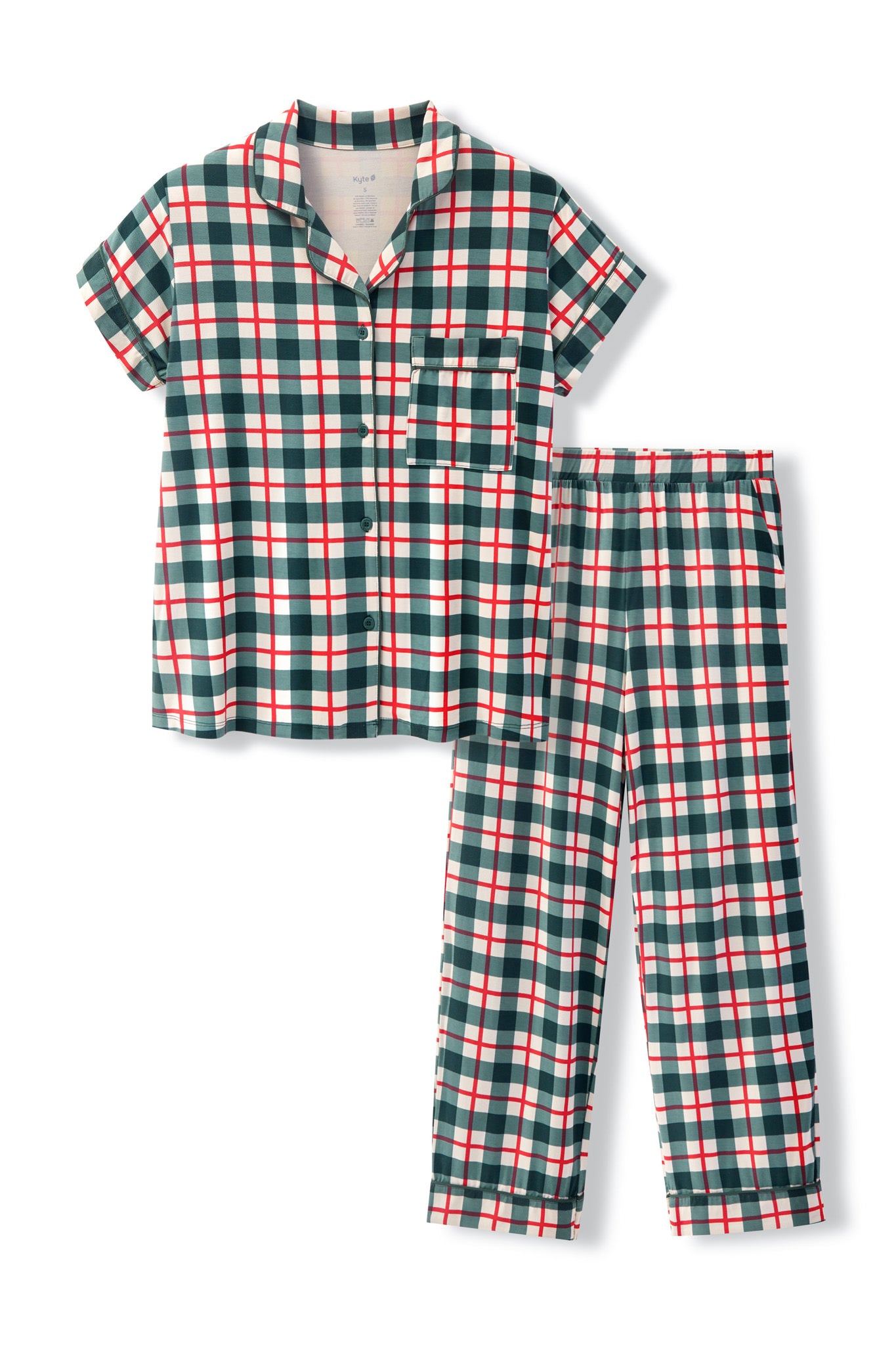Women's Short Sleeve Cropped Pajama Set in Holiday Plaid