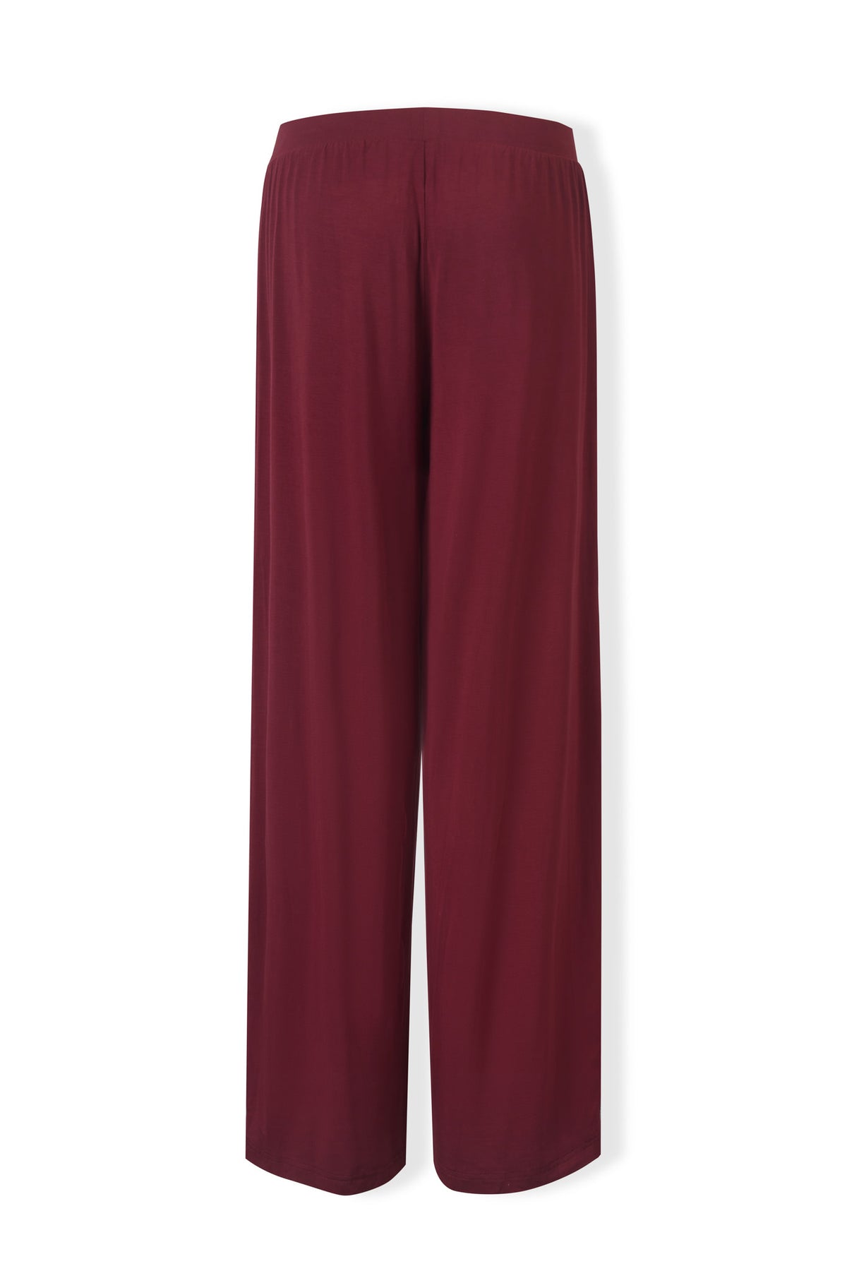 Back side of Women's Wide Leg Pant in Burgundy on a white background