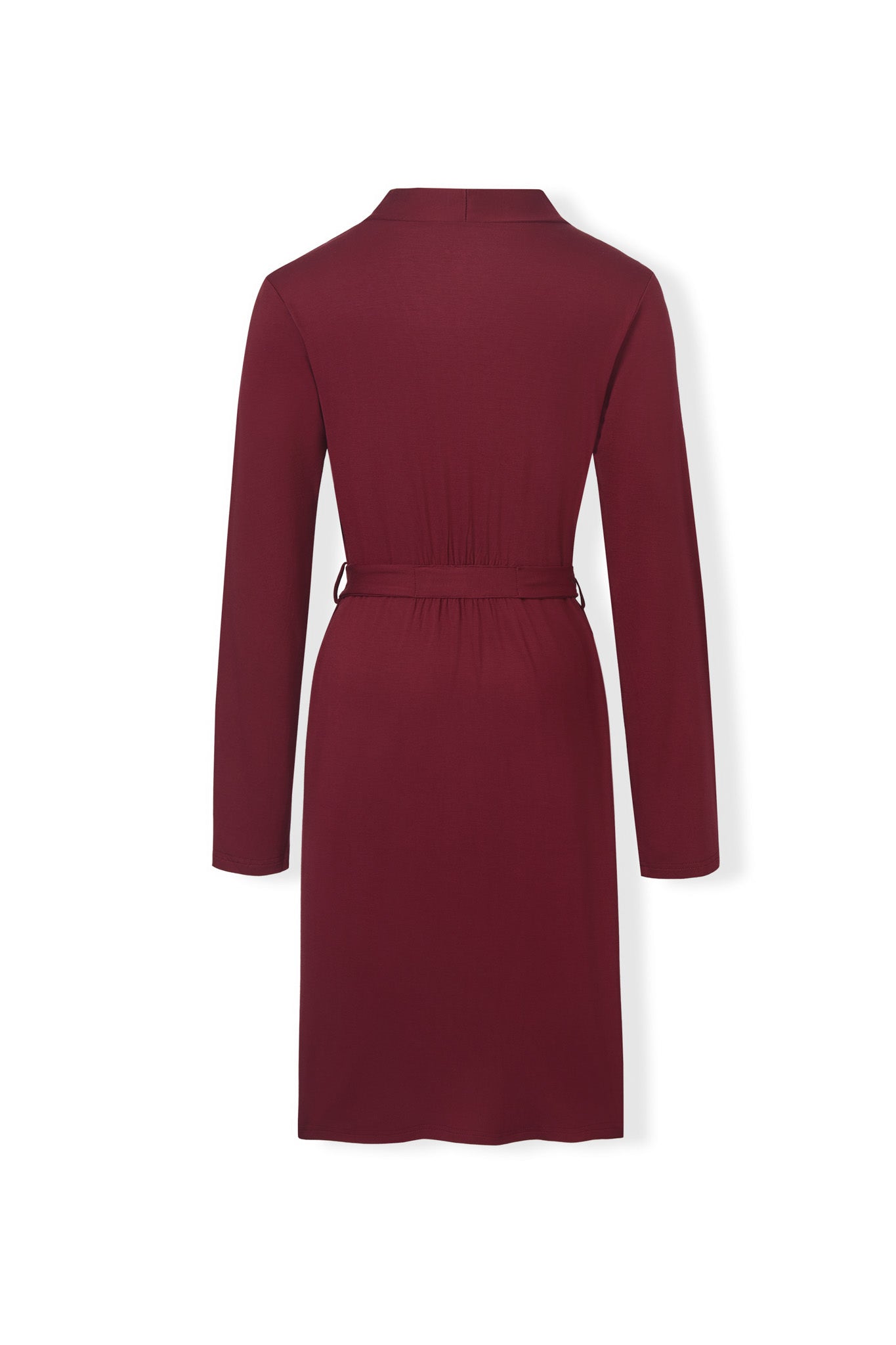 Back view of Women's Lounge Robe in Burgundy on a white background