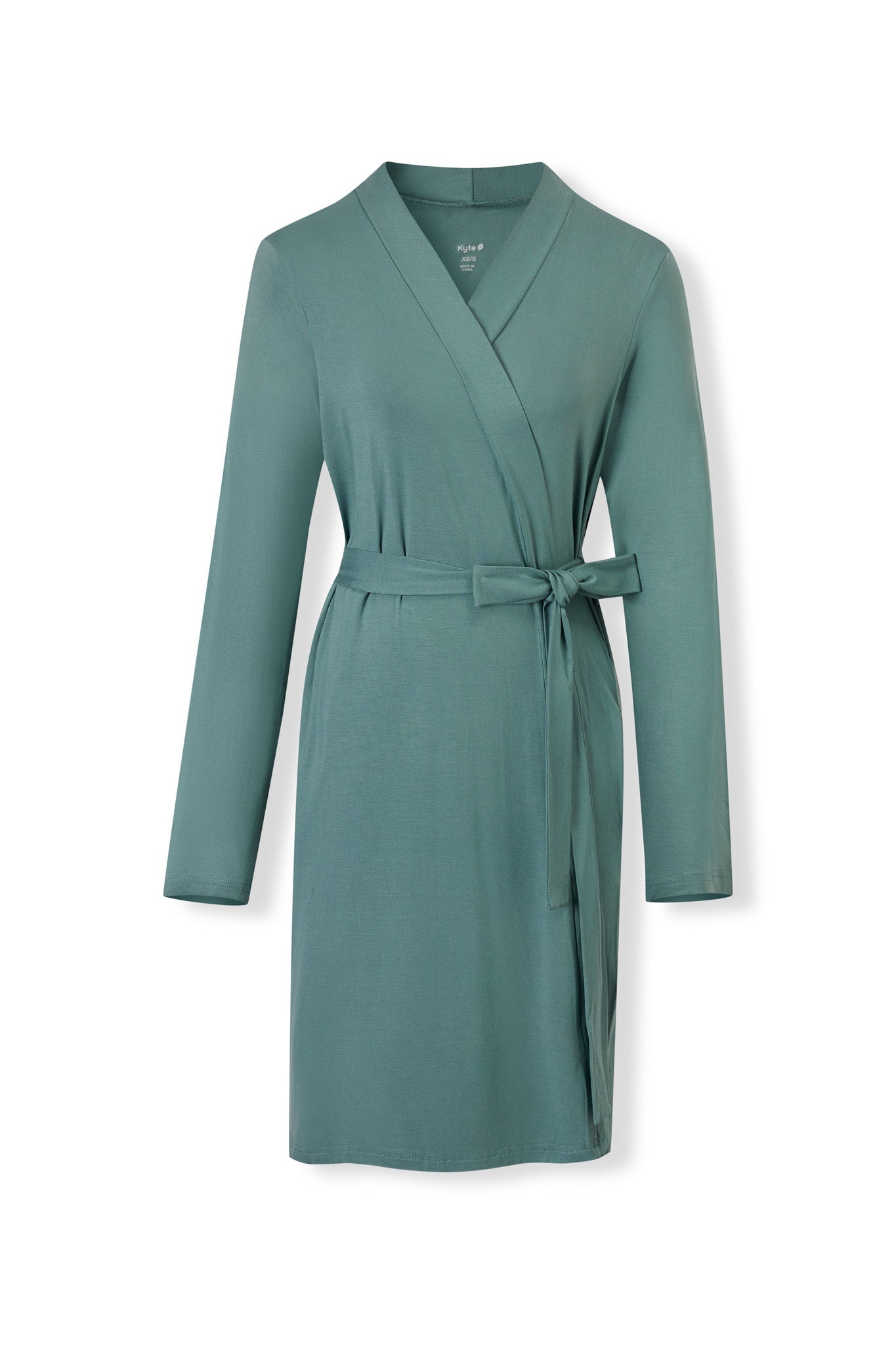 Front view of Women's Lounge Robe in Pine on a white background