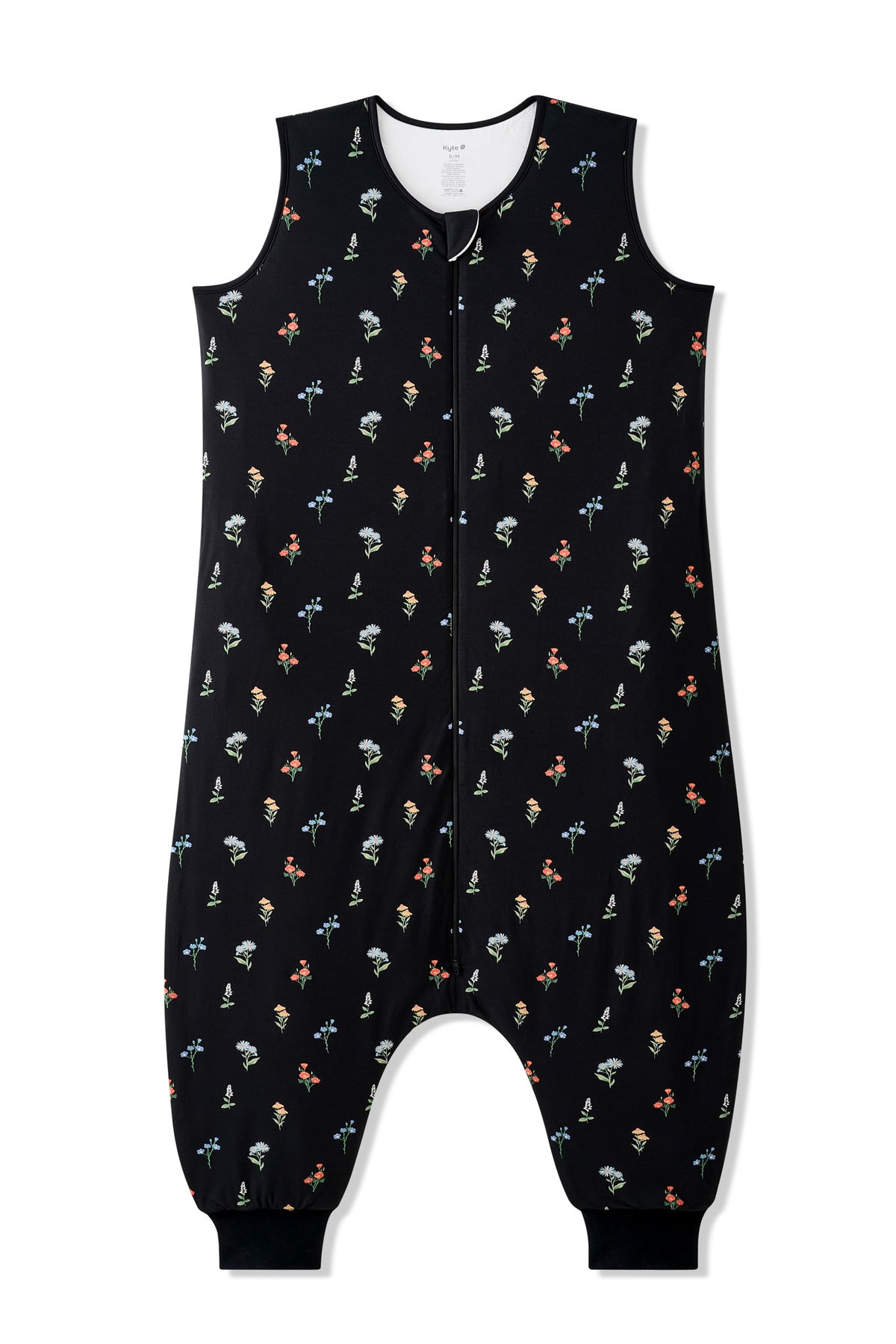 Black Adult Sleep Bag Walker in Wildflower print on a white background