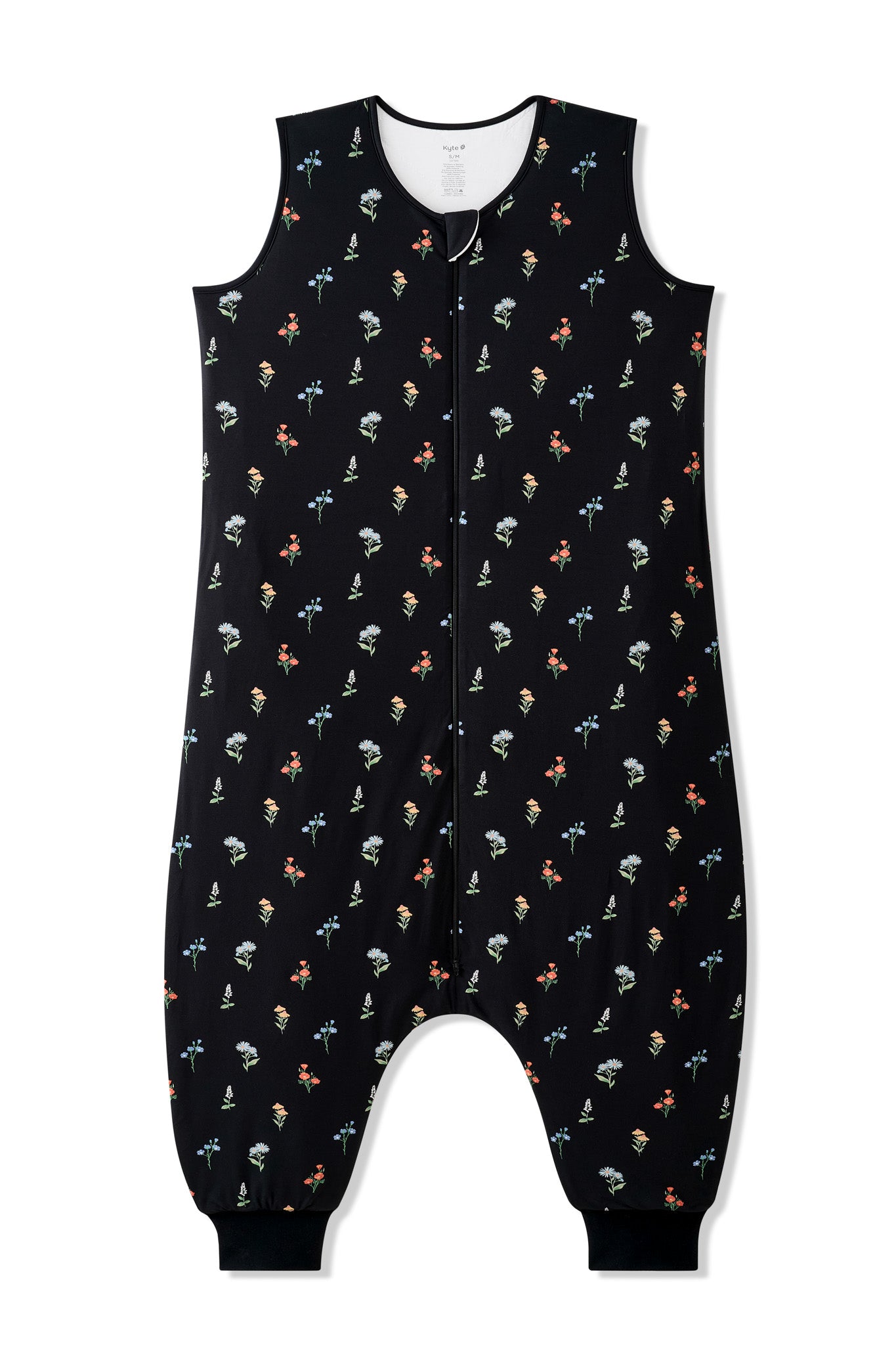 Black Adult Sleep Bag Walker in Wildflower print on a white background
