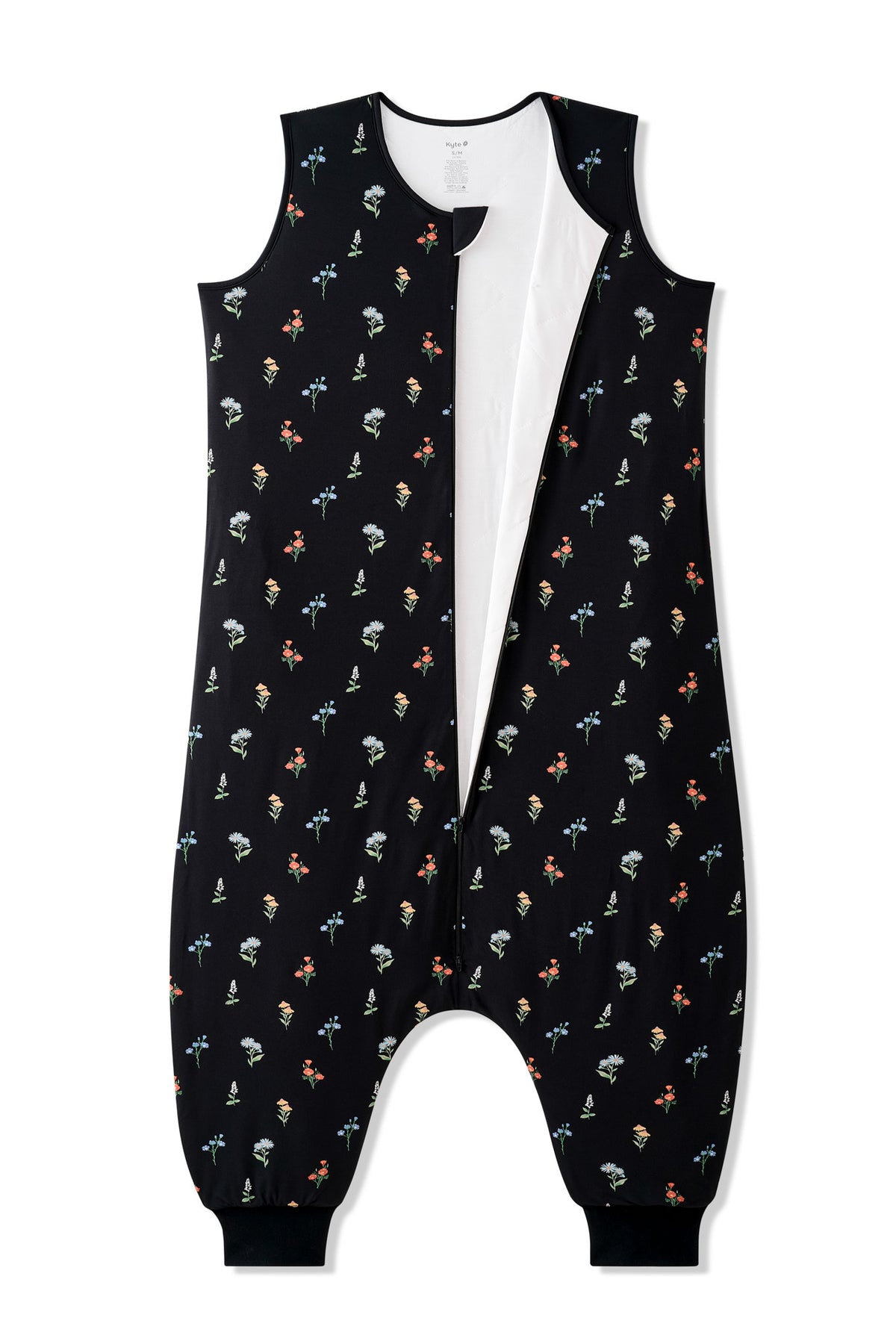 Black Adult Sleep Bag Walker in Wildflower print with zipper on a white background