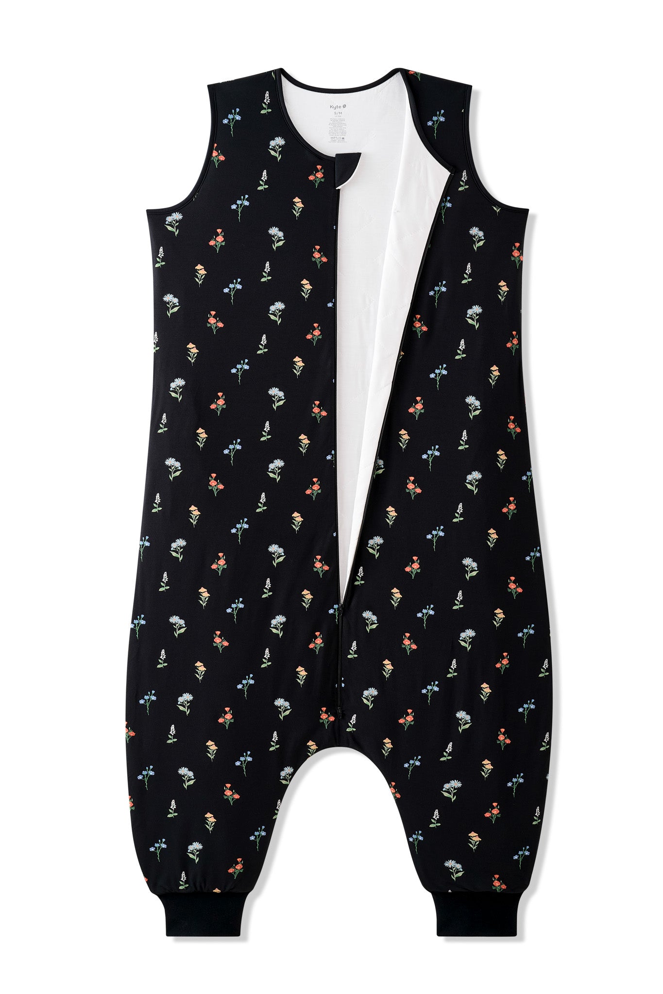 Black Adult Sleep Bag Walker in Wildflower print with zipper on a white background