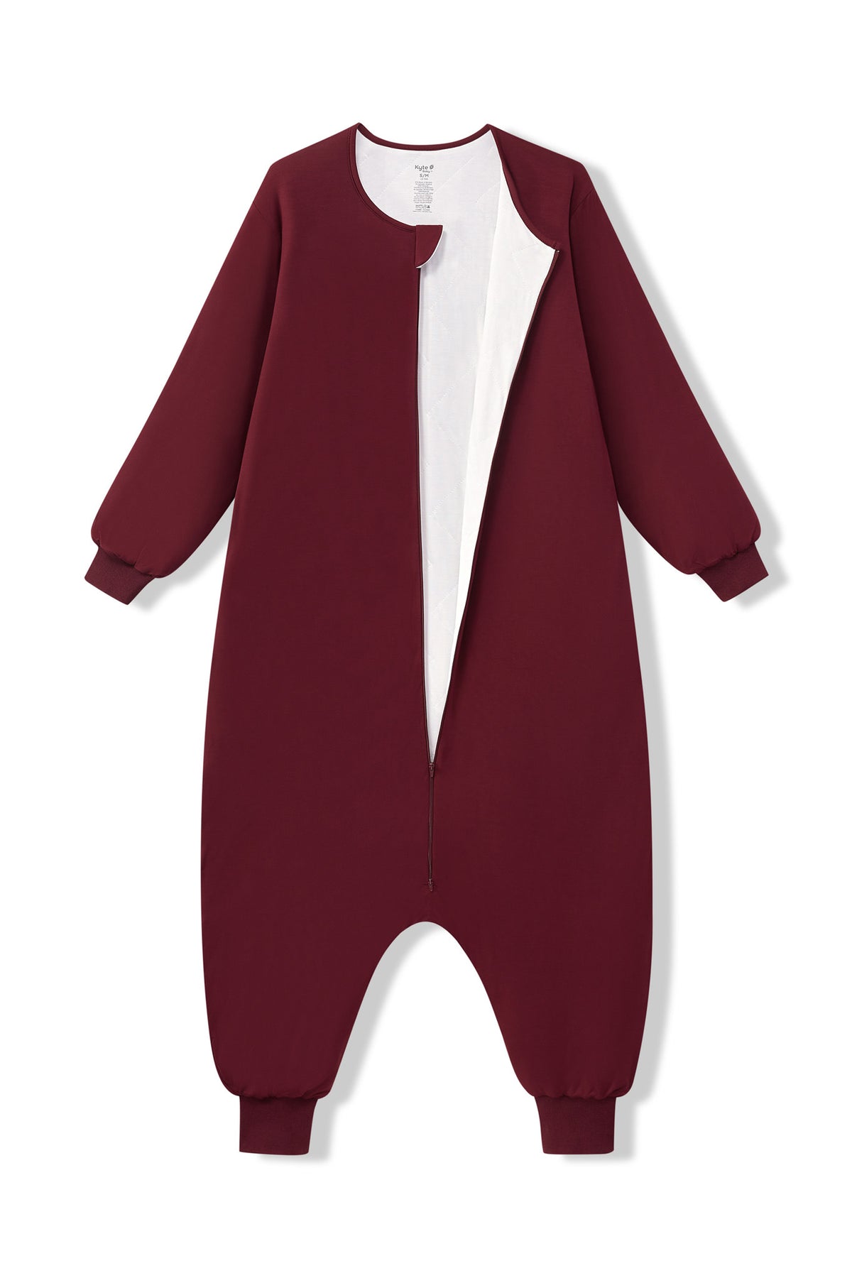 Long Sleeve Adult Sleep Bag Walker in Burgundy shown unzipped on a white background