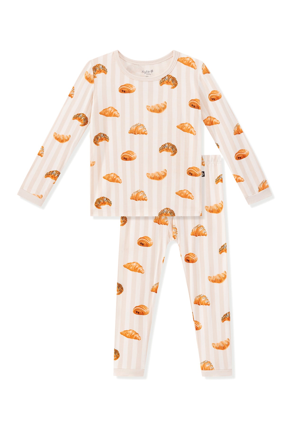 Long Sleeve Pajamas in Croissant print on a white background