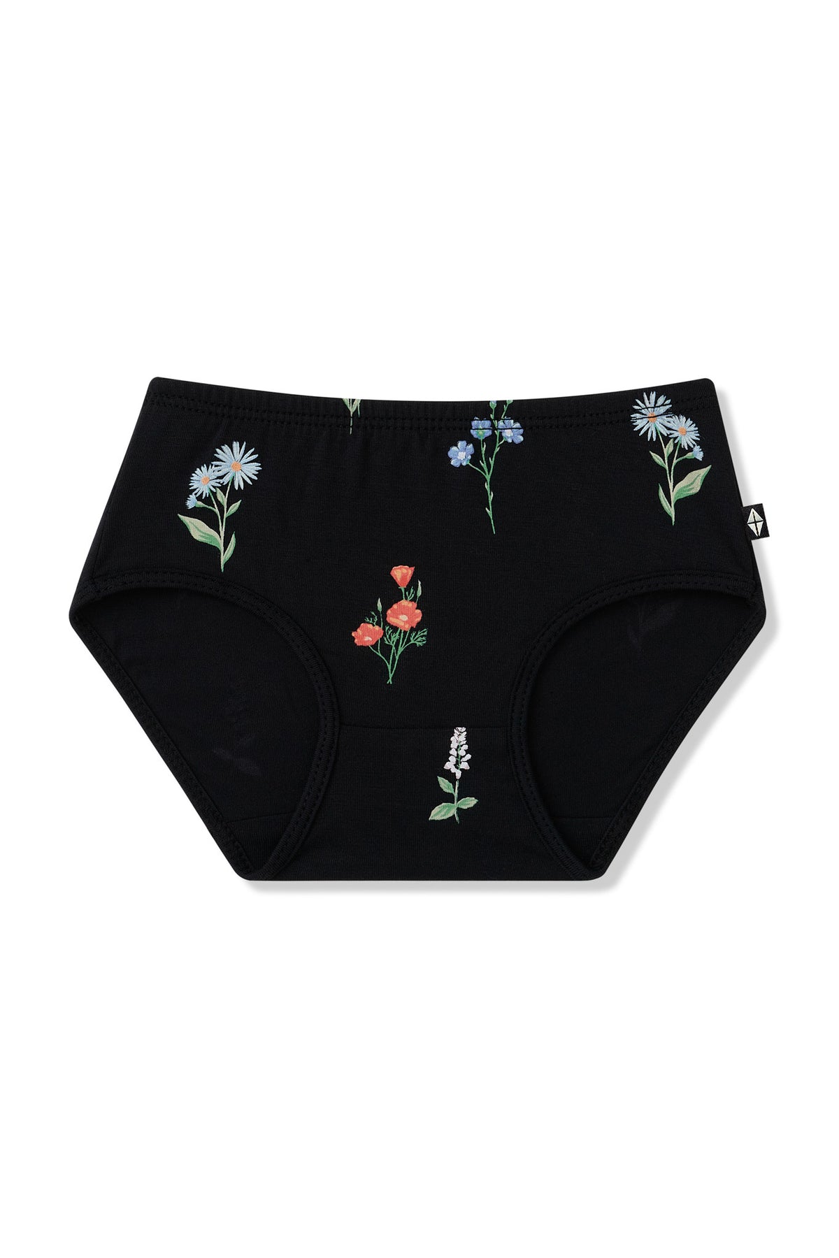 Black Undies in Wildflower print on a white background