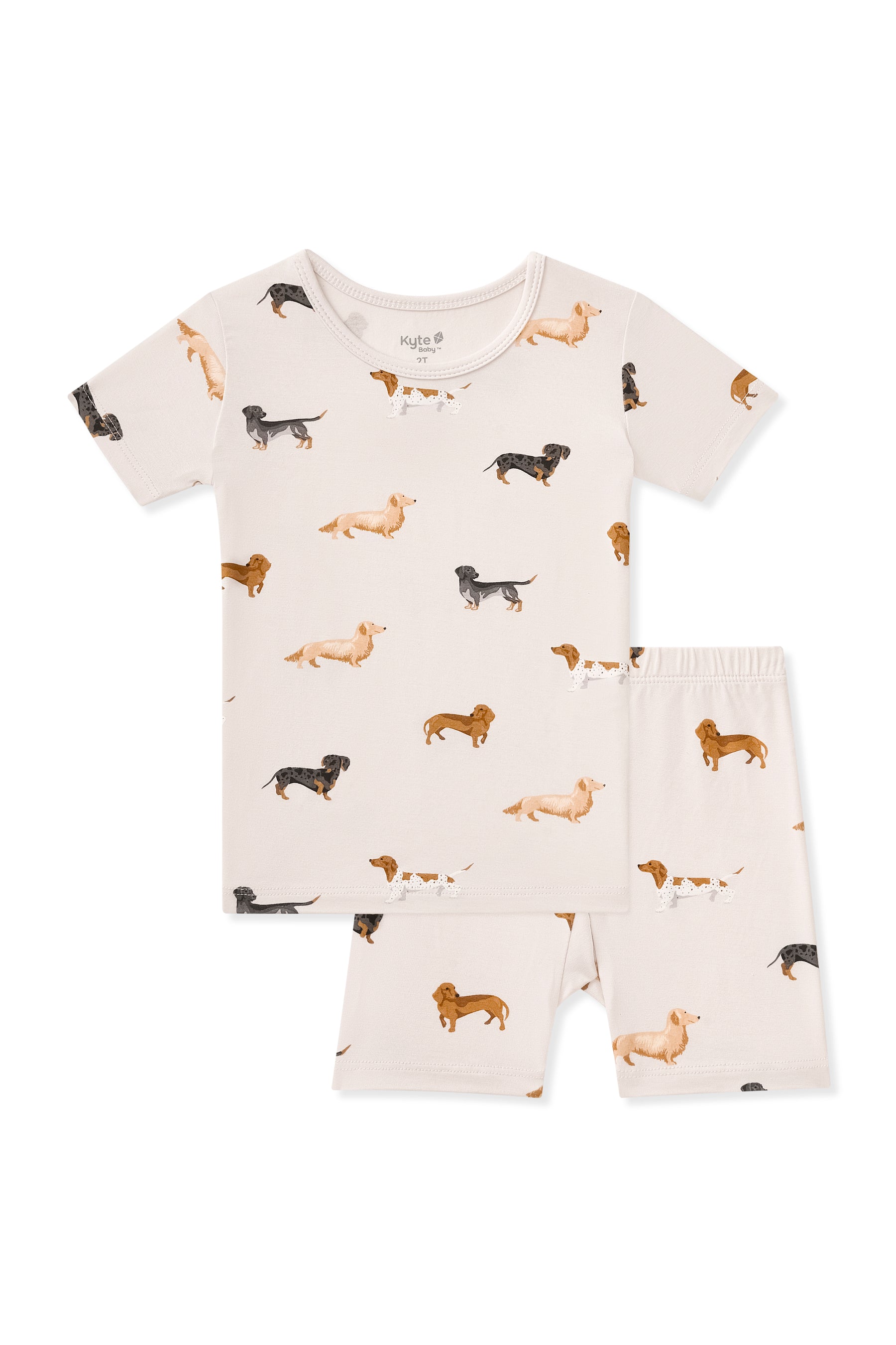 Beige Short Sleeve Pajamas in Dachshund print on a white background